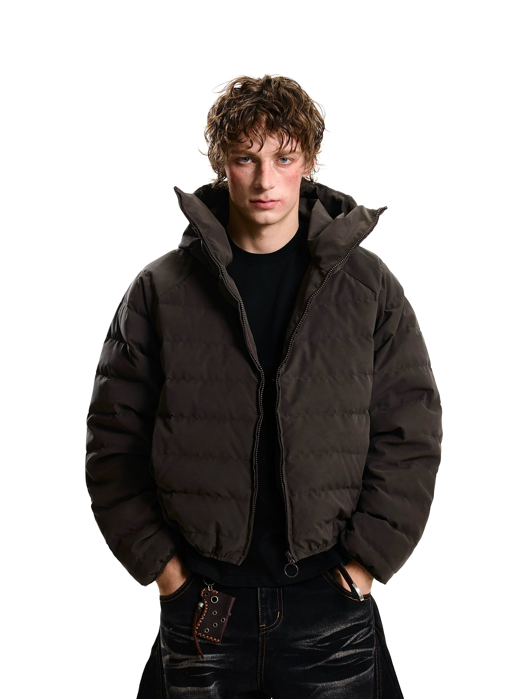 Lightweight 90% Down Ribbed Masked Hood Puffer