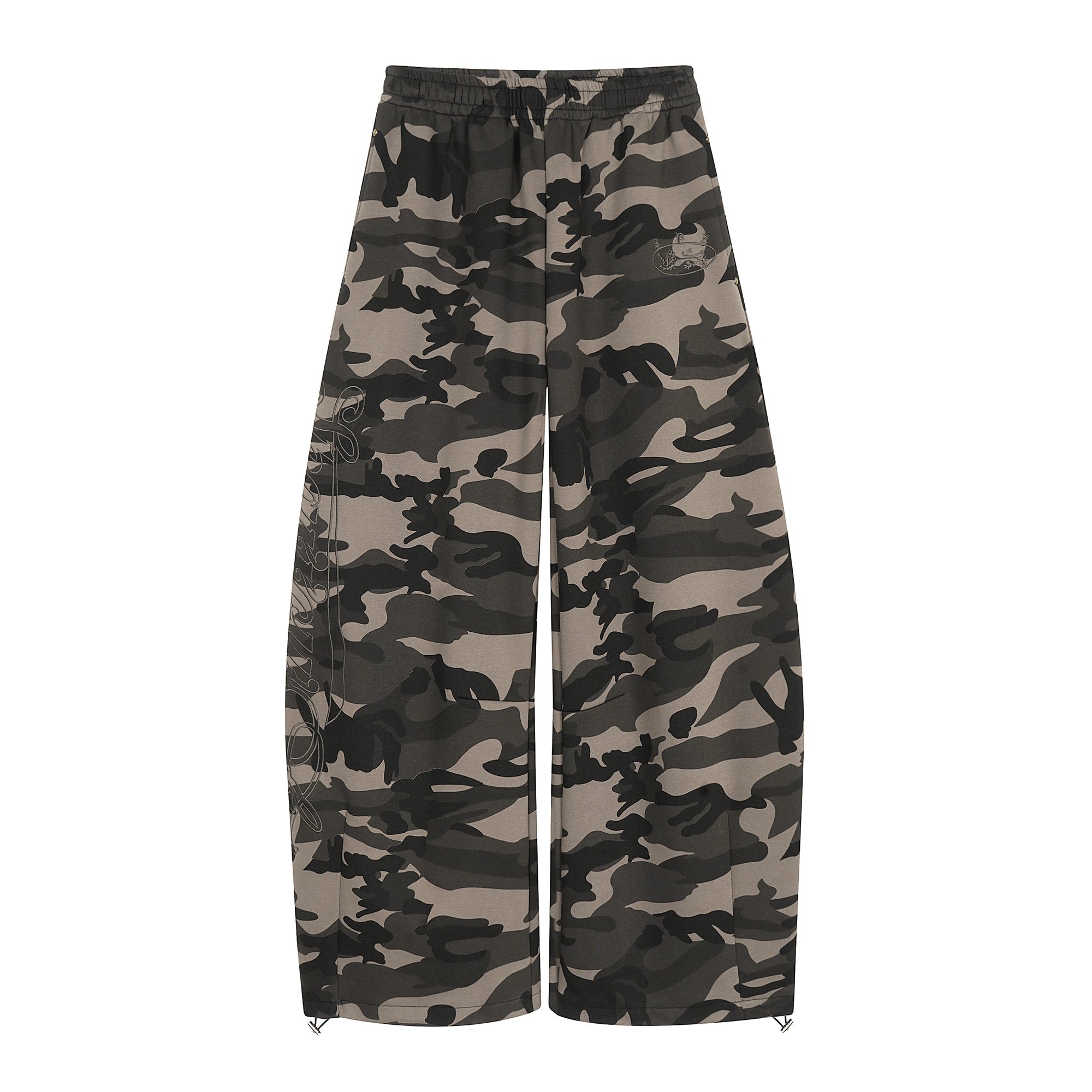 Letter Embroidered Camo Curved Sweatpants