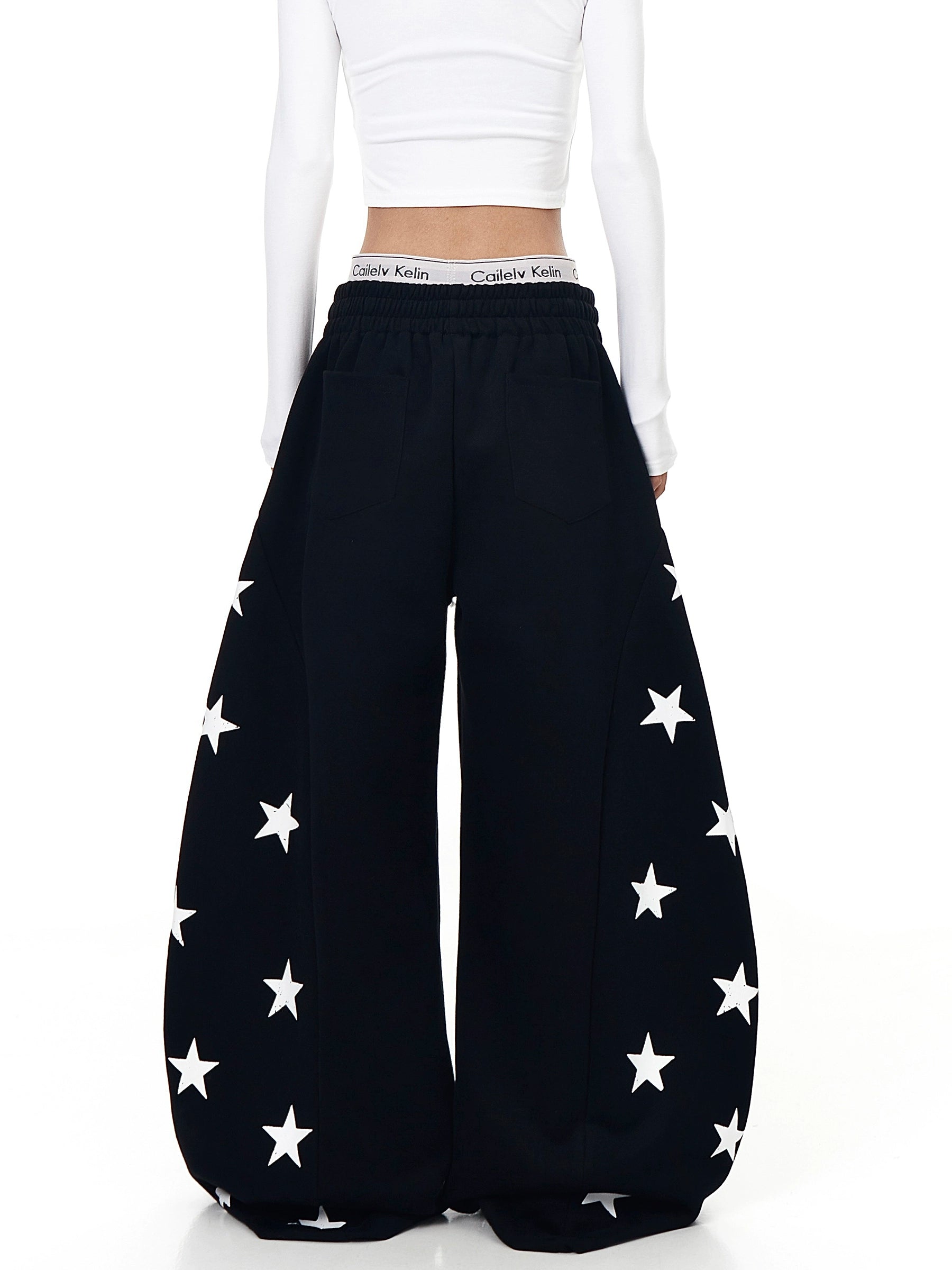 Retro Star Patch Contrast Wide-Leg Sweatpants