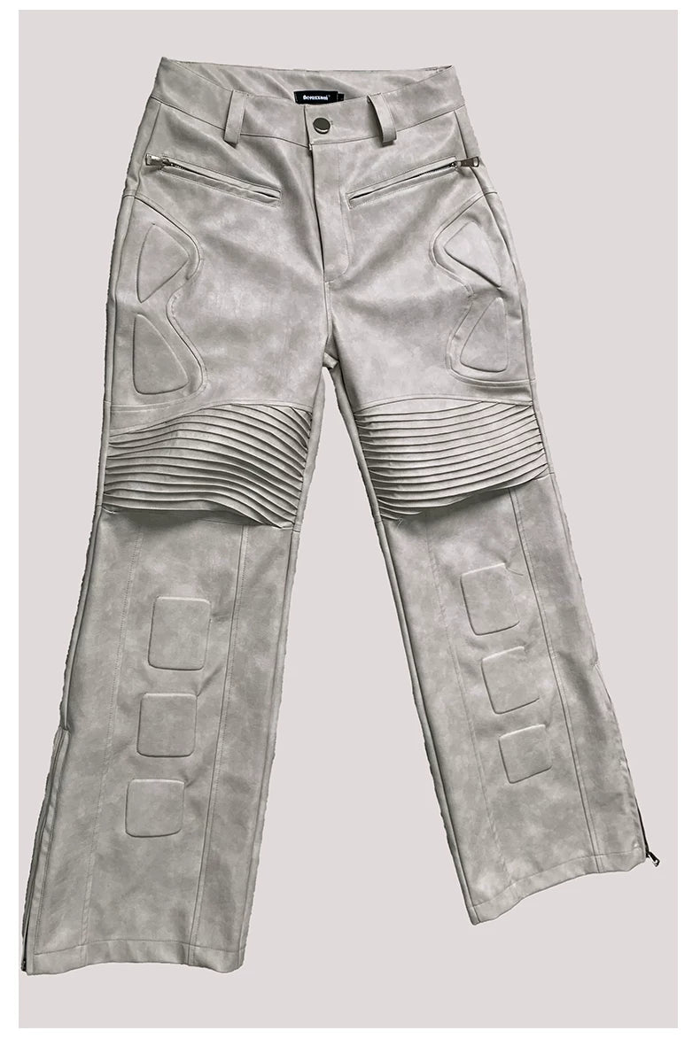 Sanhoostudio Exoskeleton Distressed PU Leather Pants