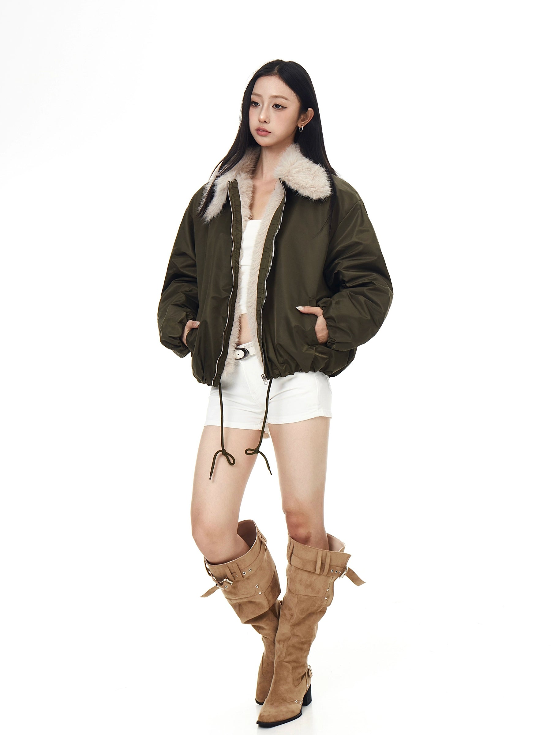 Faux-Shearling Collar Padded Jacket