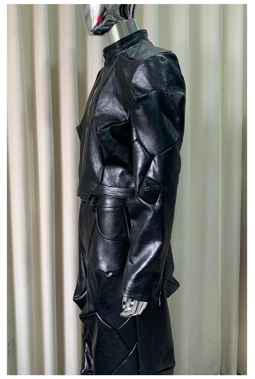 Sanhoostudio Deconstructed Asymmetric PU Leather Jacket