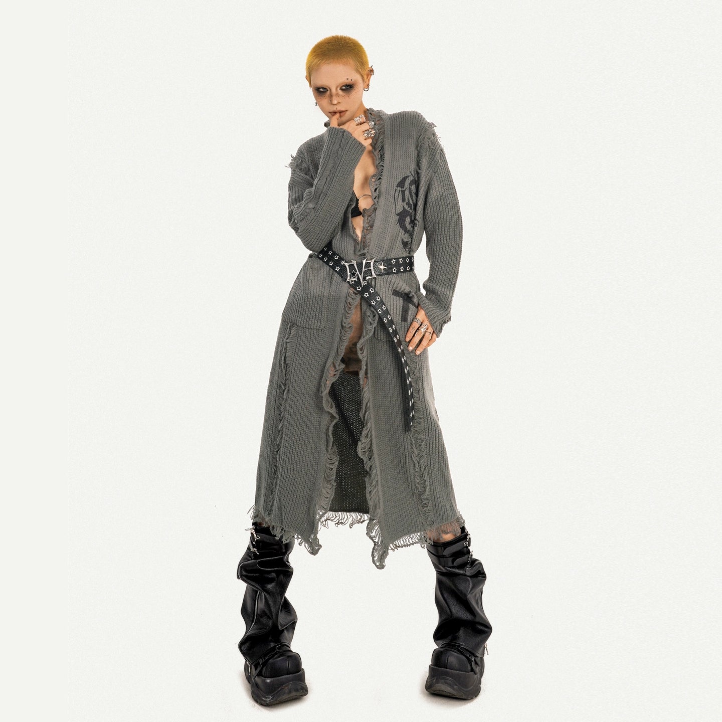 Vintage Long Knit Cardigan with Subculture Design