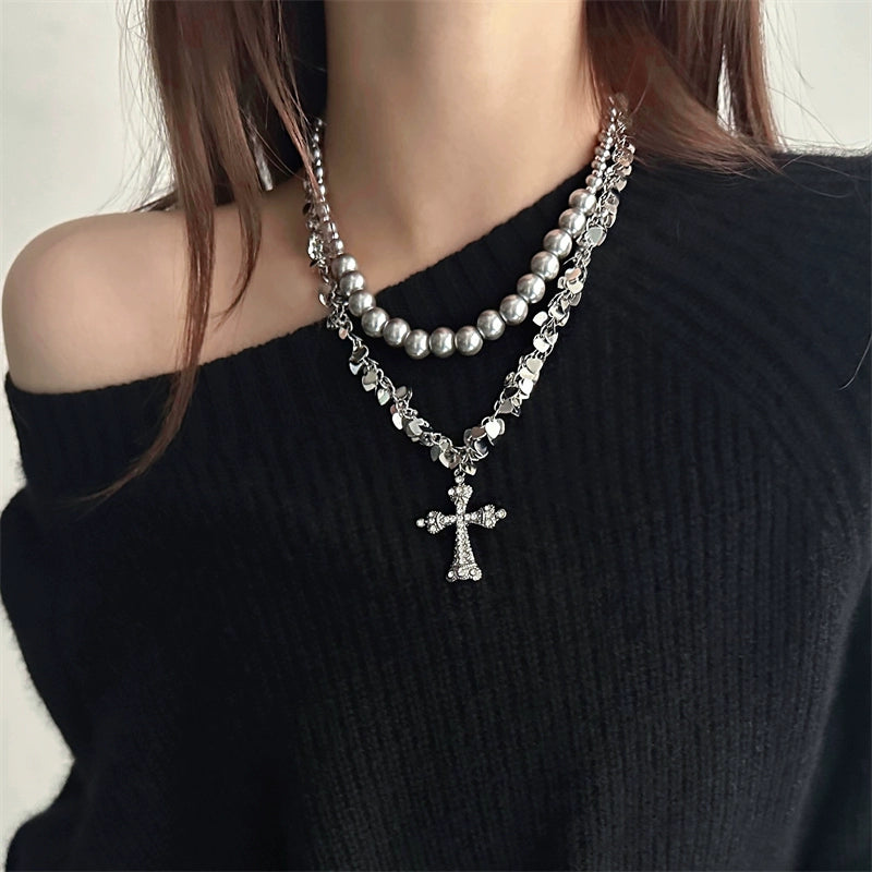 Double Layer Cross Choker Necklace