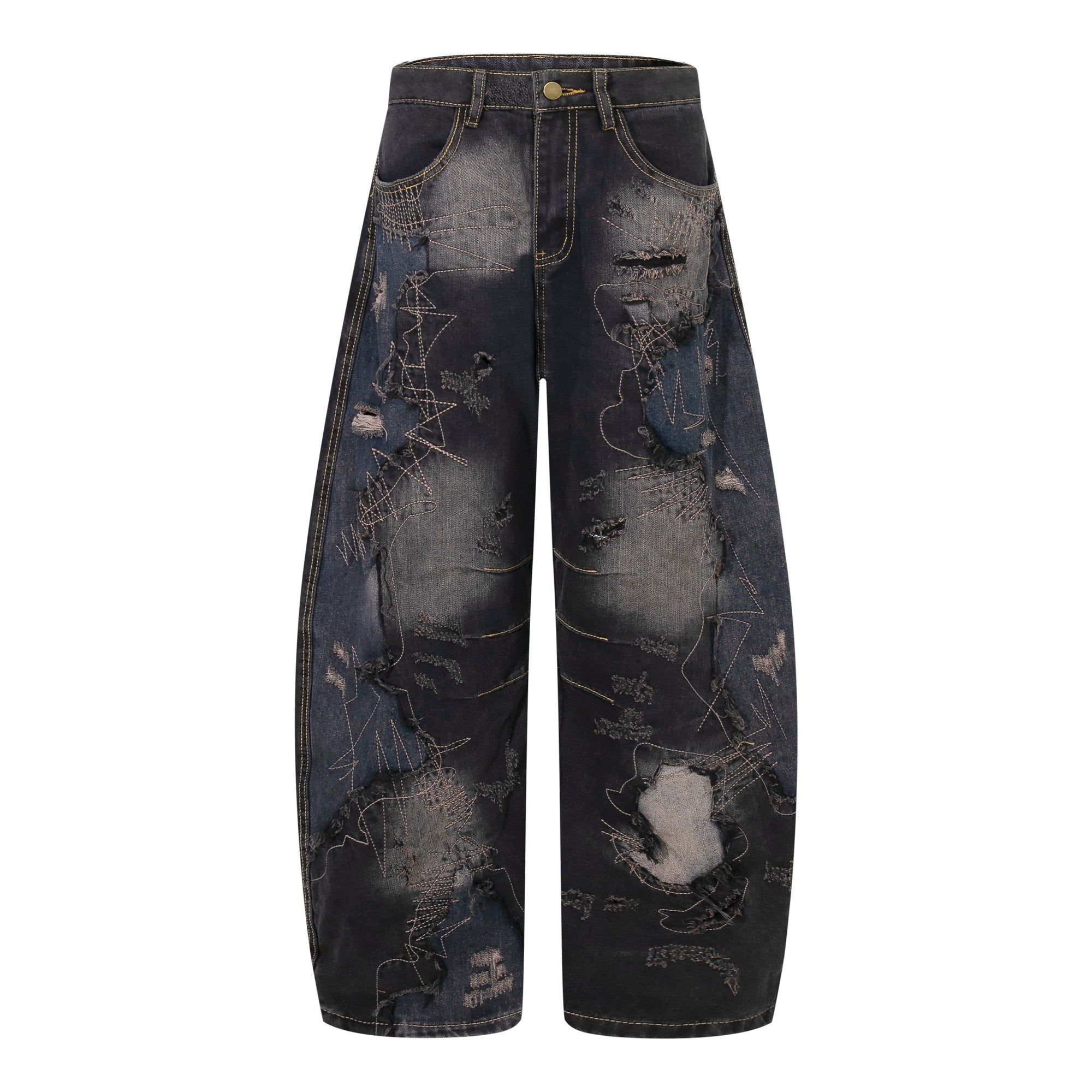 Distressed Edge Deconstructed Denim Pants