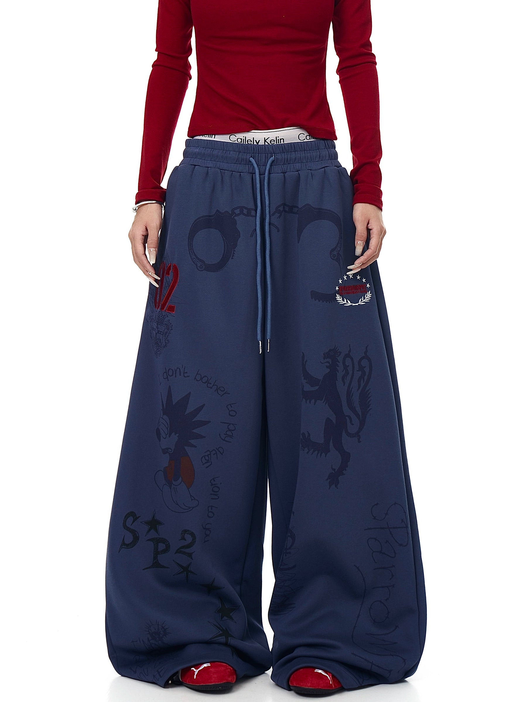 Hand-Drawn Graffiti Straight-Leg Sweatpants