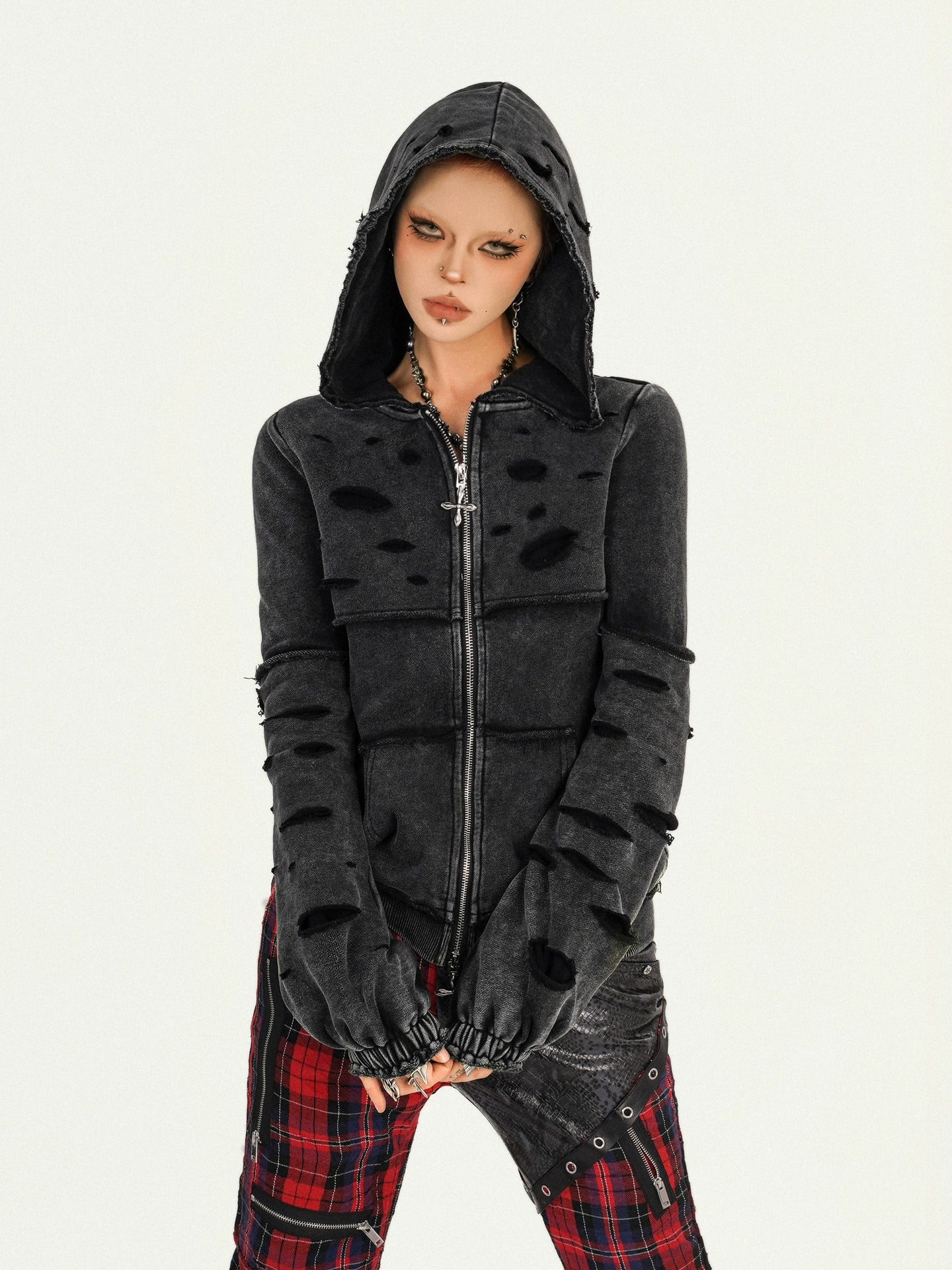 Washed Fitted Zip-Up Hoodie Jacket