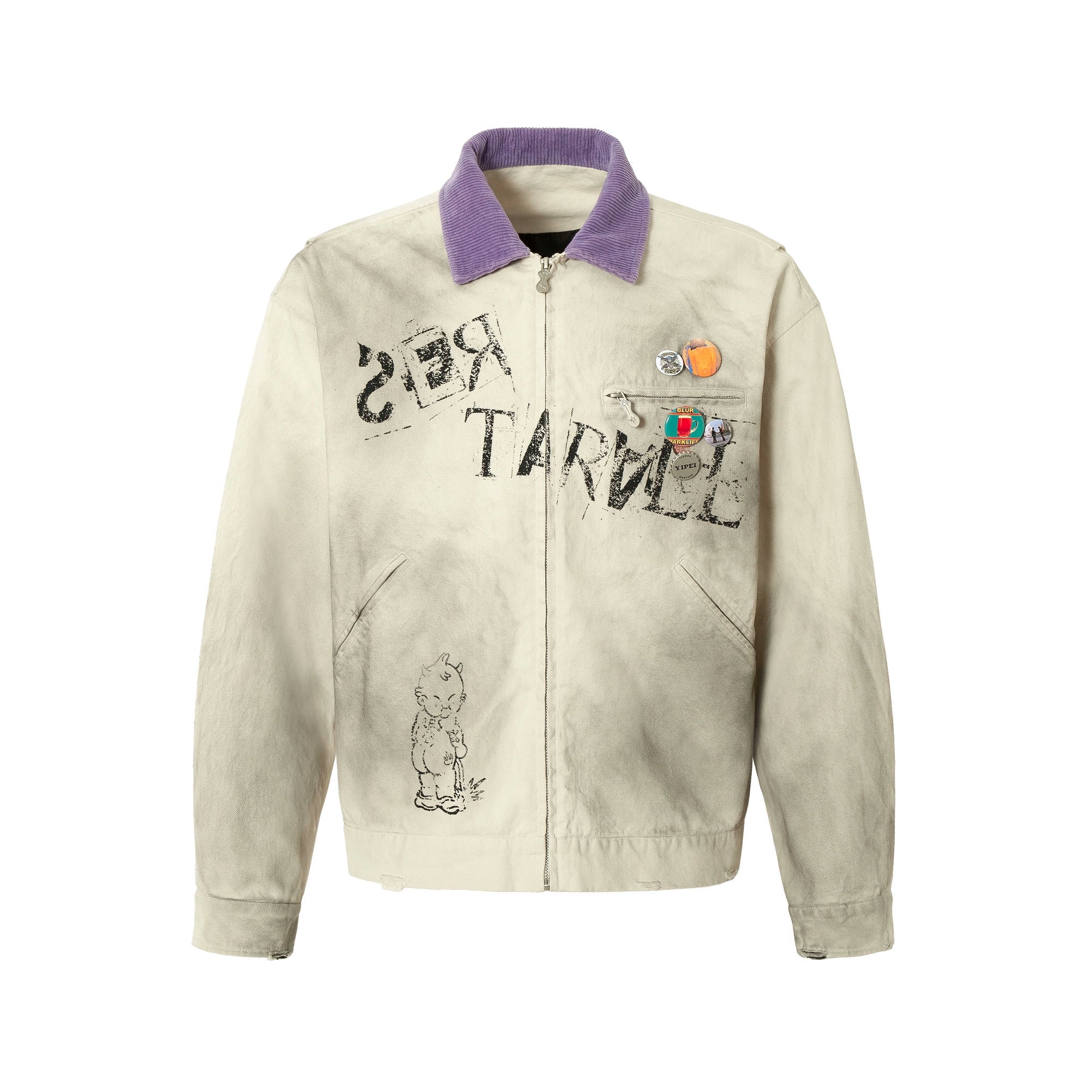 Washed Purple Denim Jacket with Badge Decoration