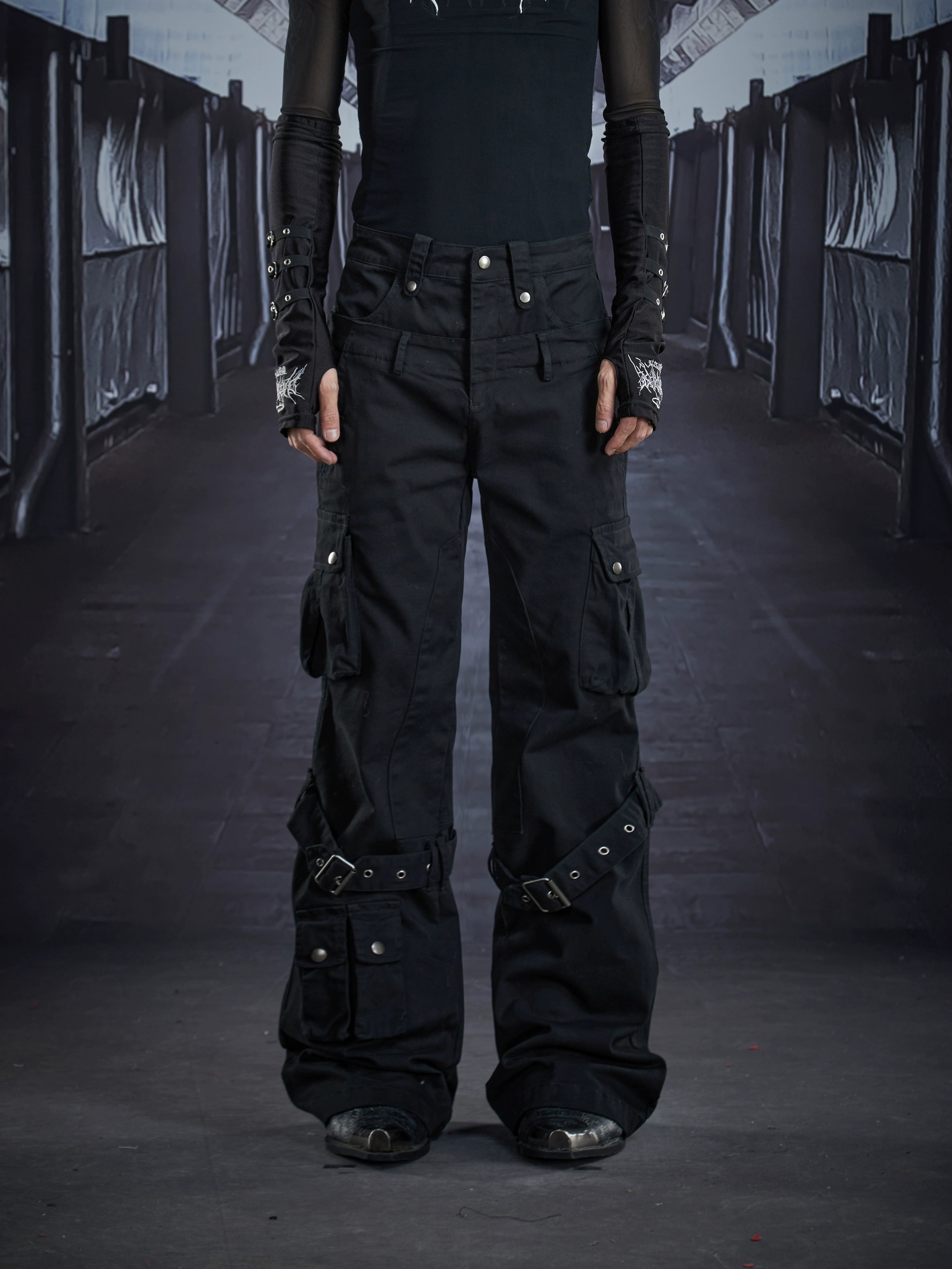 High-Street Double-Waist Deconstructed Flare Cargo Pants