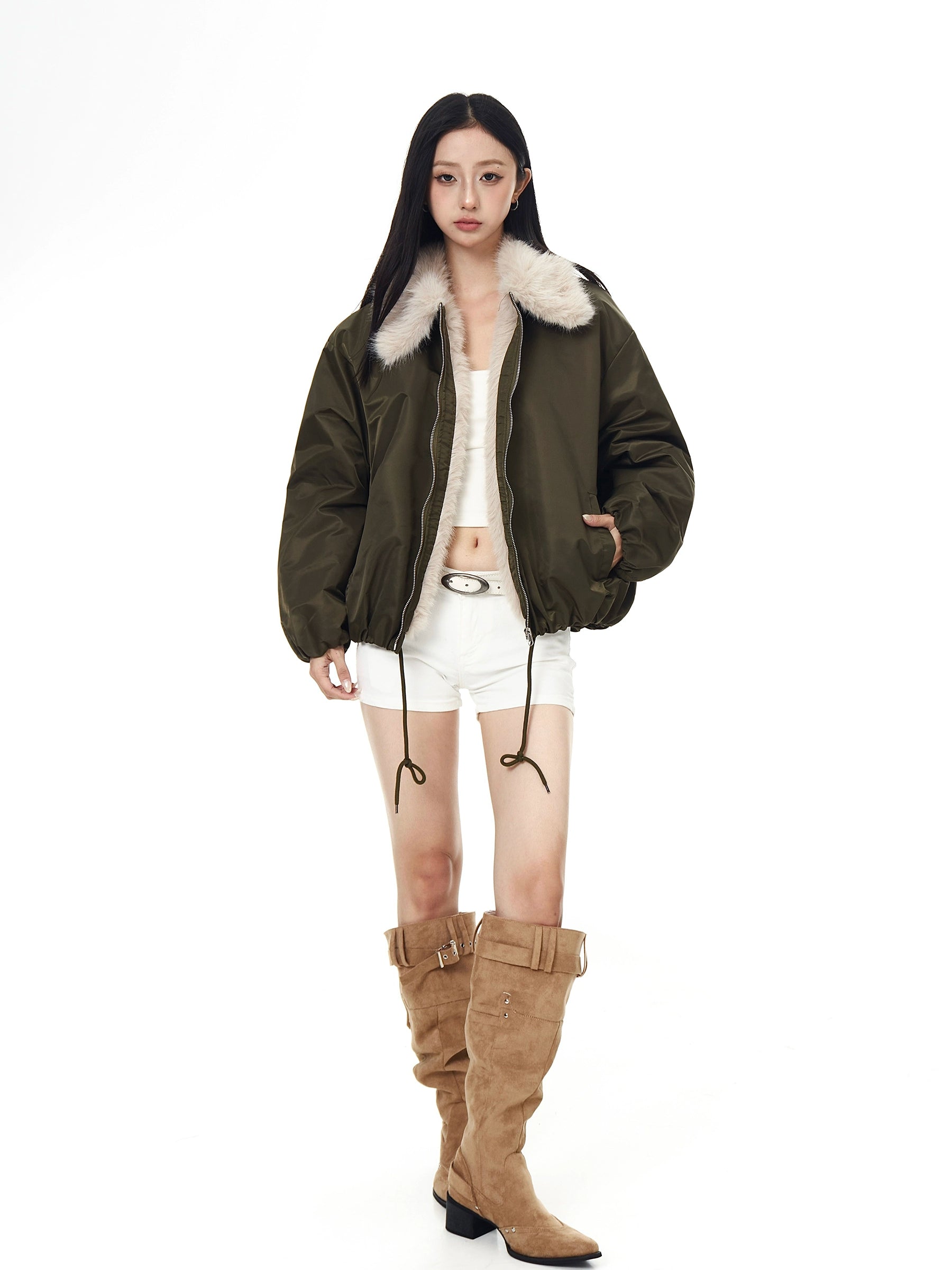 Faux-Shearling Collar Padded Jacket