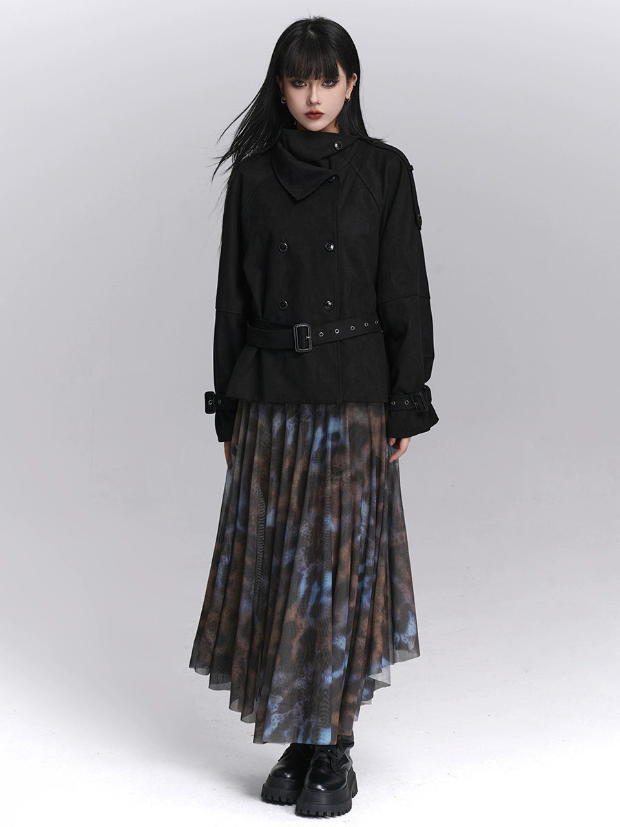 Black Double-Breasted Suede Jacket