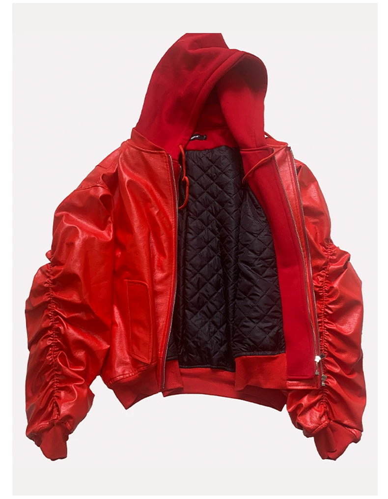 Sanhoostudio Layered Oversized PU Leather Jacket