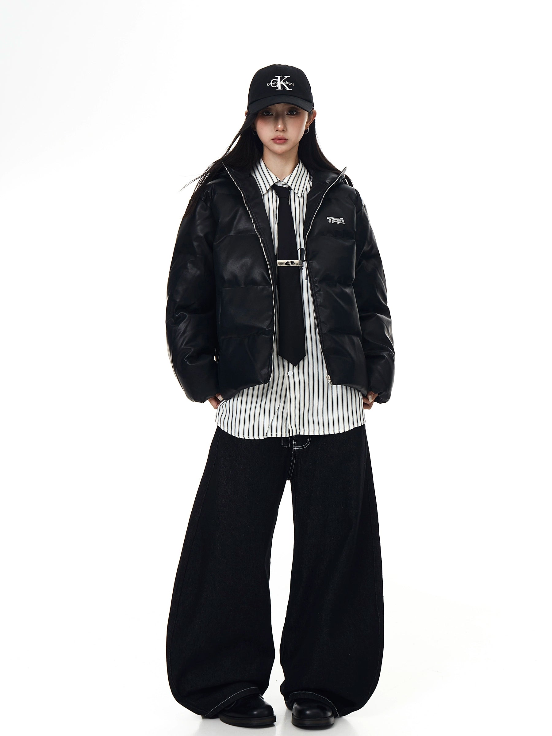 Doberman Ear Leather Puffer Jacket