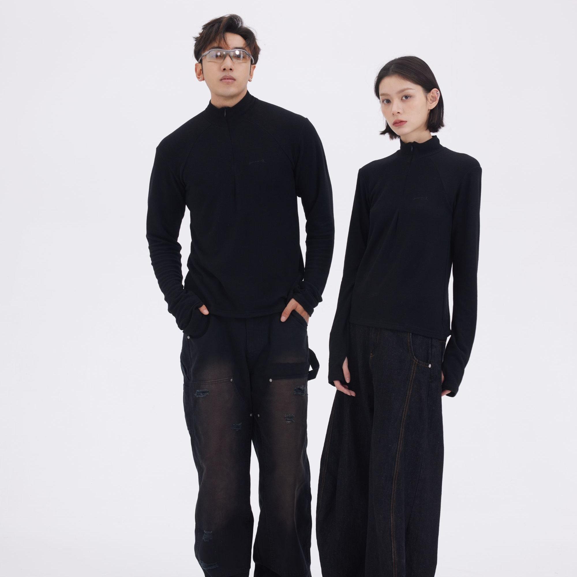 Sanhoostudio half-zip mock neck top designed for warmth and everyday layering. A unisex thermal essential for fall and winter.