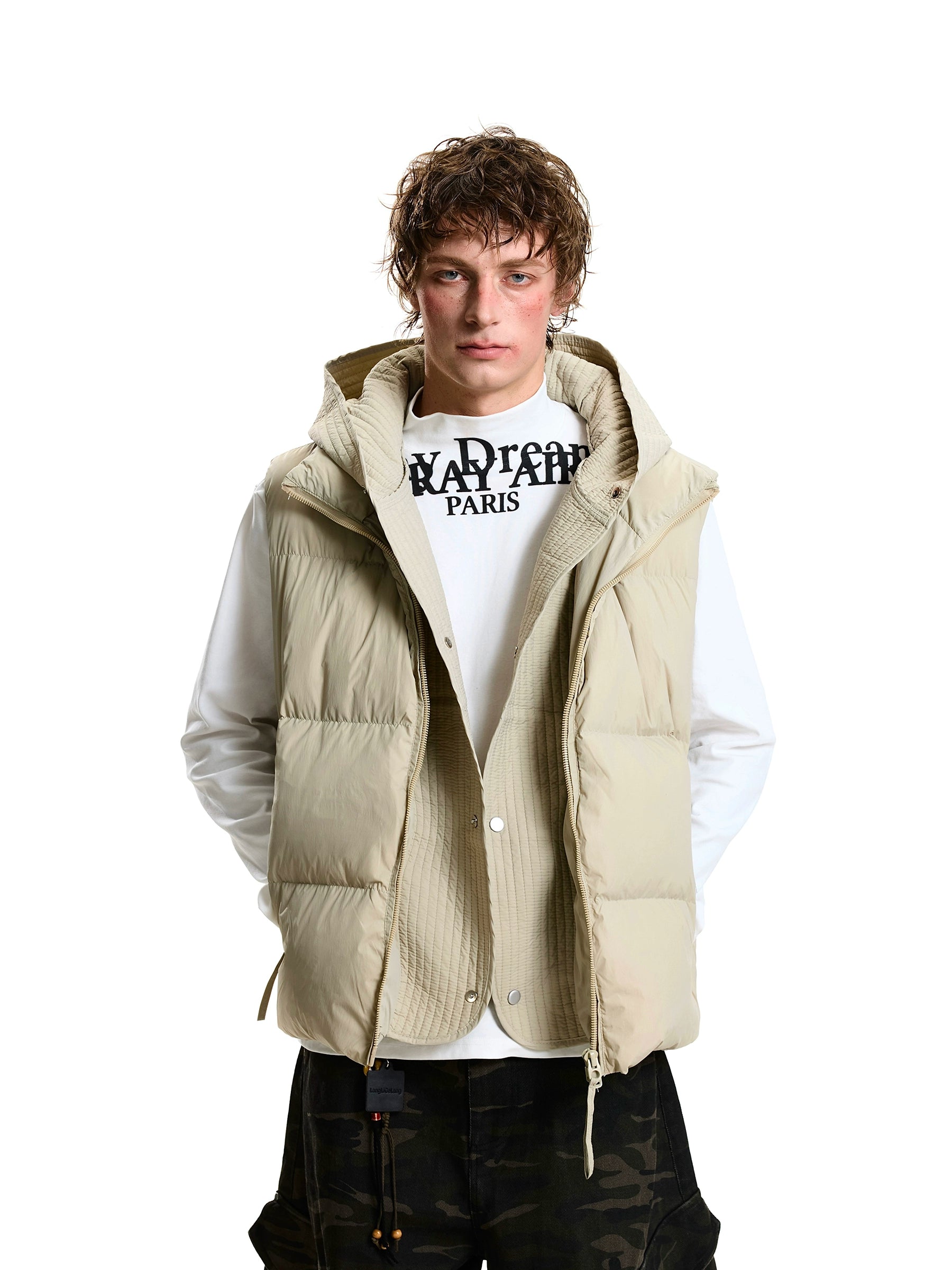 Layered-Look 90% Down Hooded Puffer Vest
