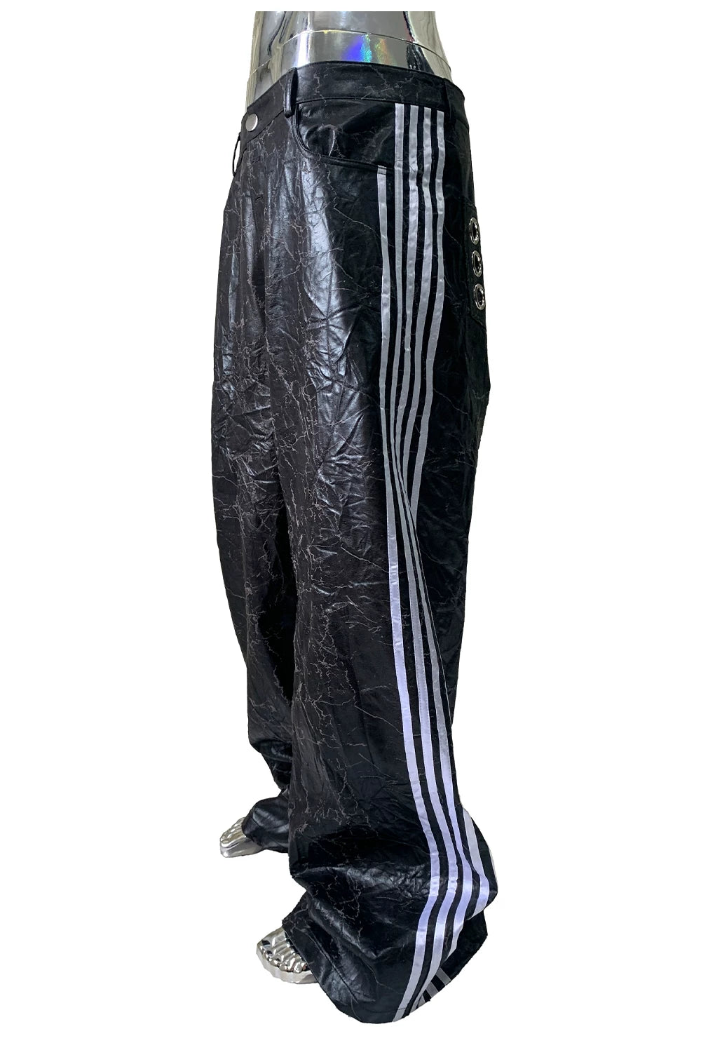 Sanhoostudio Cracked Wide Leg PU Leather Pants