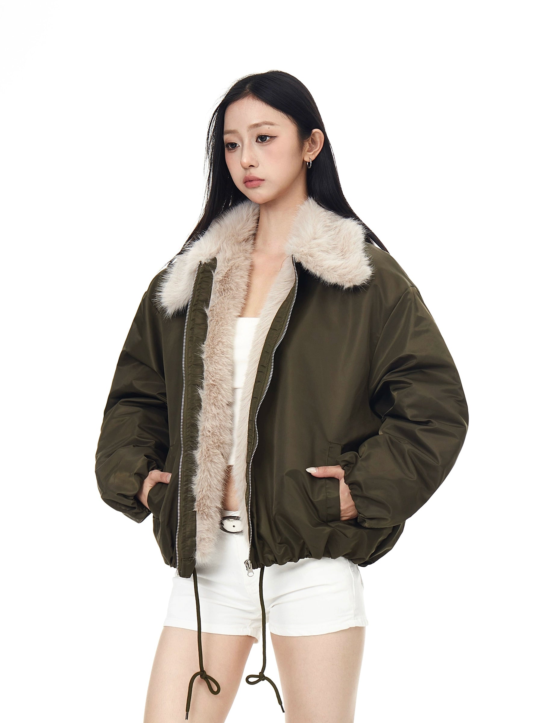 Faux-Shearling Collar Padded Jacket