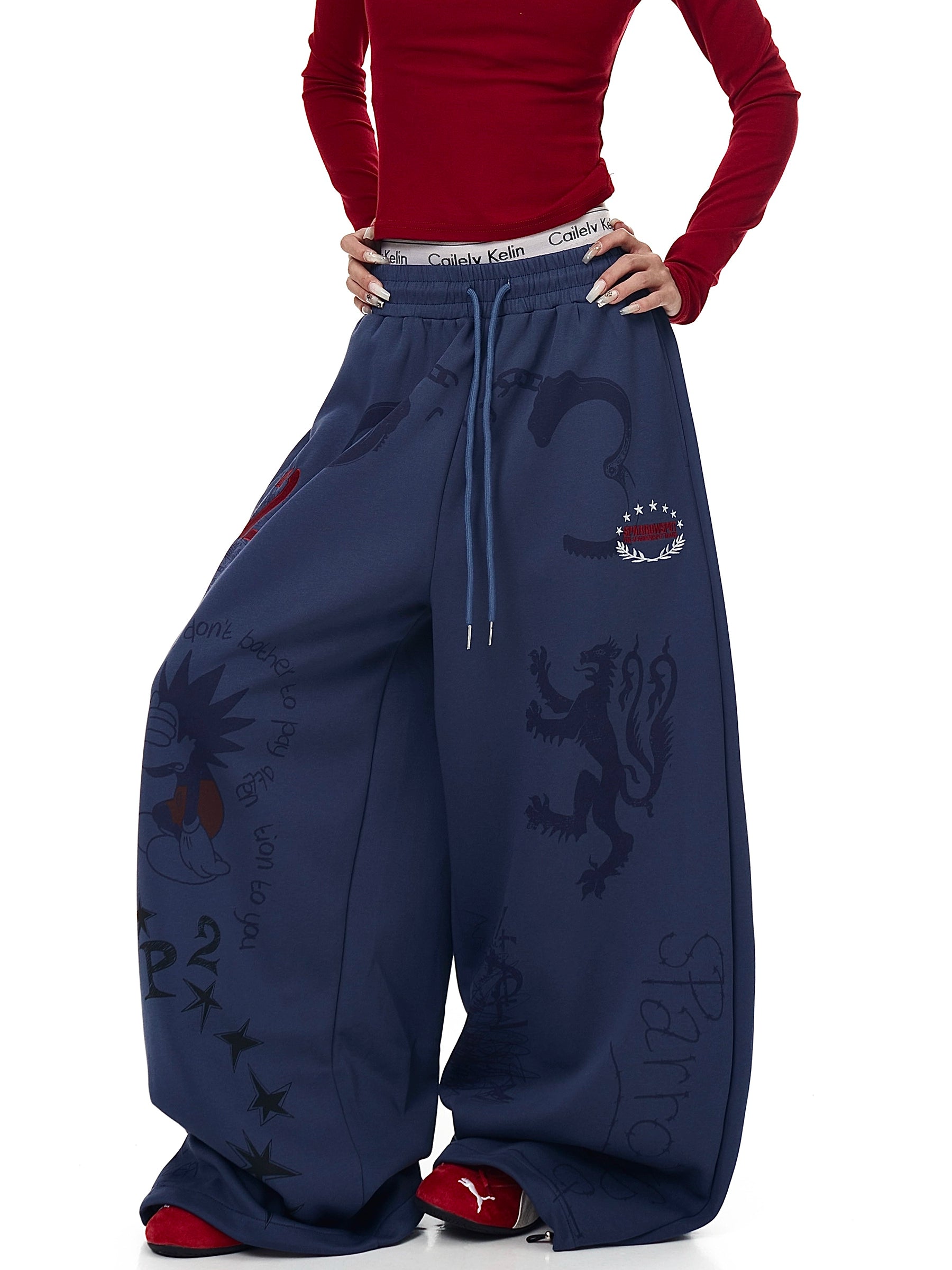Hand-Drawn Graffiti Straight-Leg Sweatpants