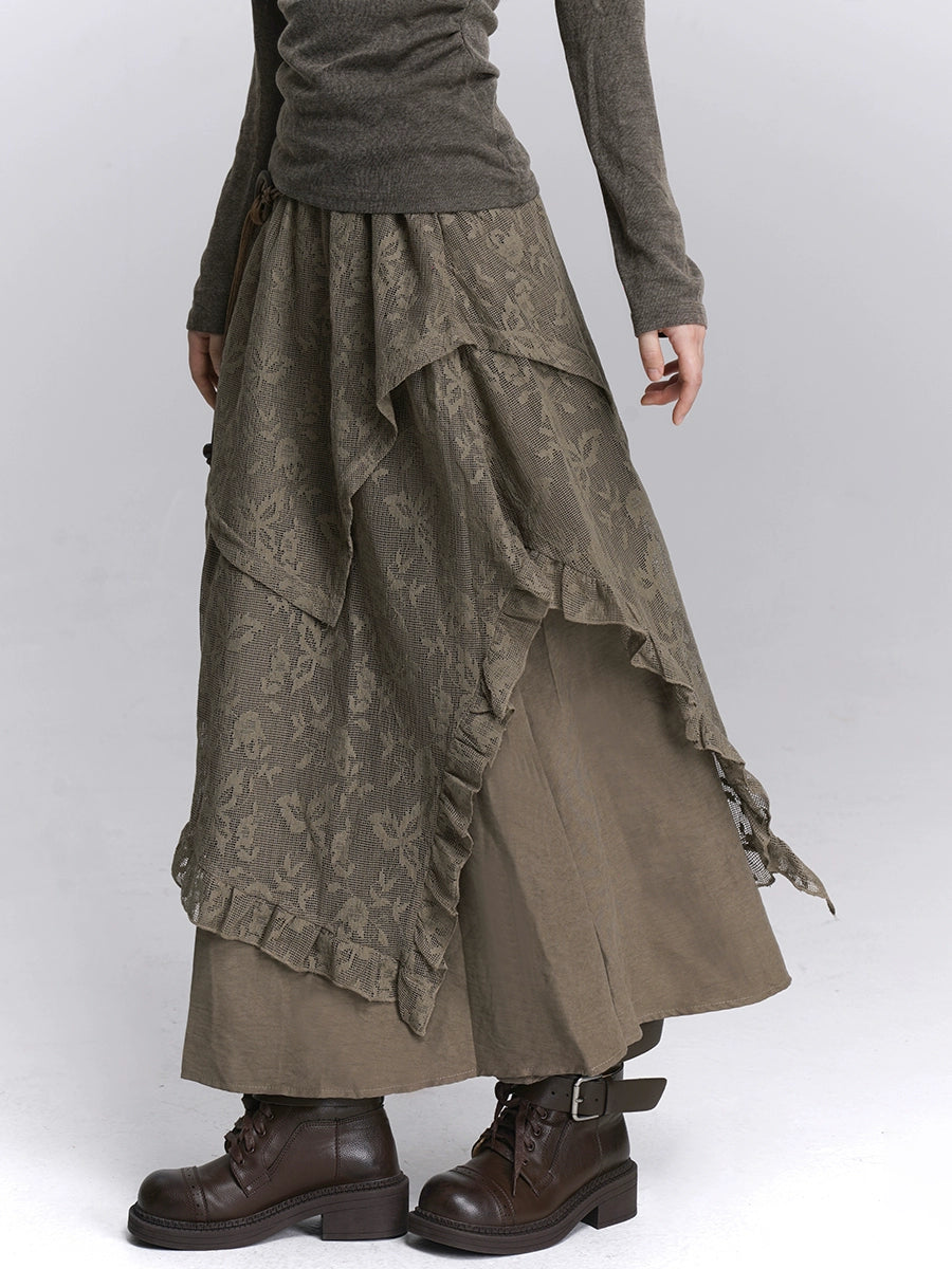 Brown Lace Long Skirt Mallard Style