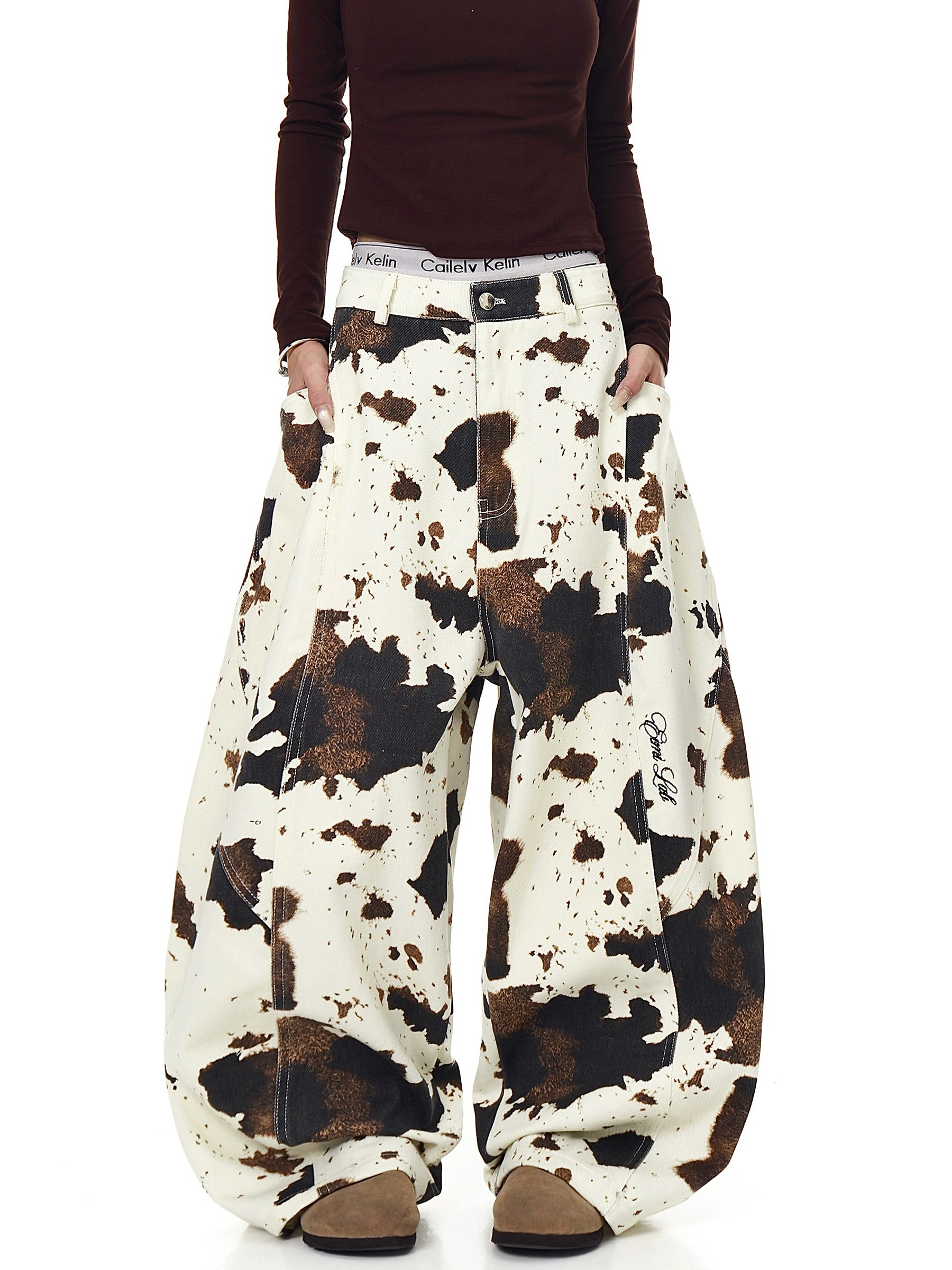 Washed Cow Camo Curved Denim Pants