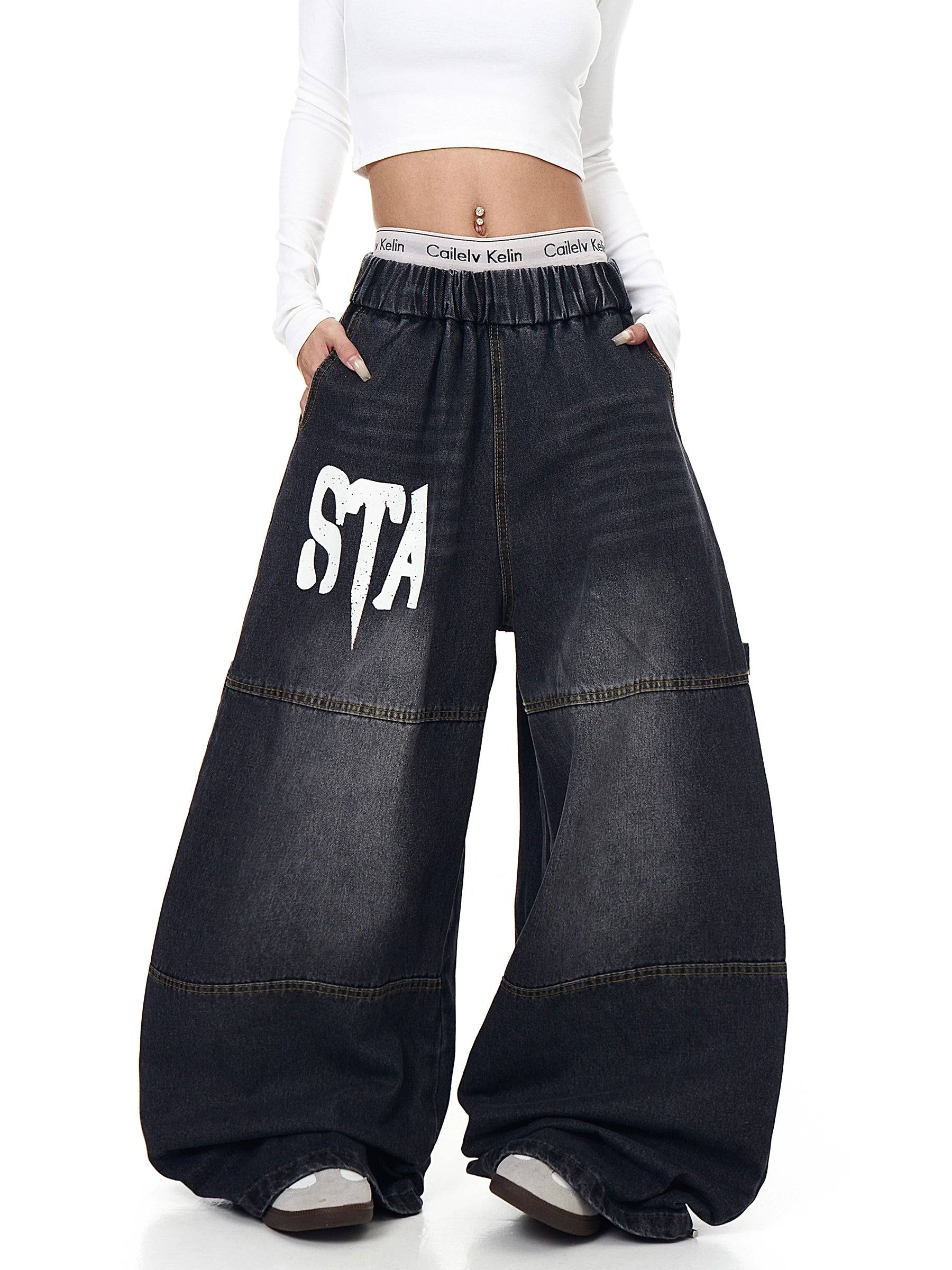 Washed Letter Vintage Loose Denim Pants