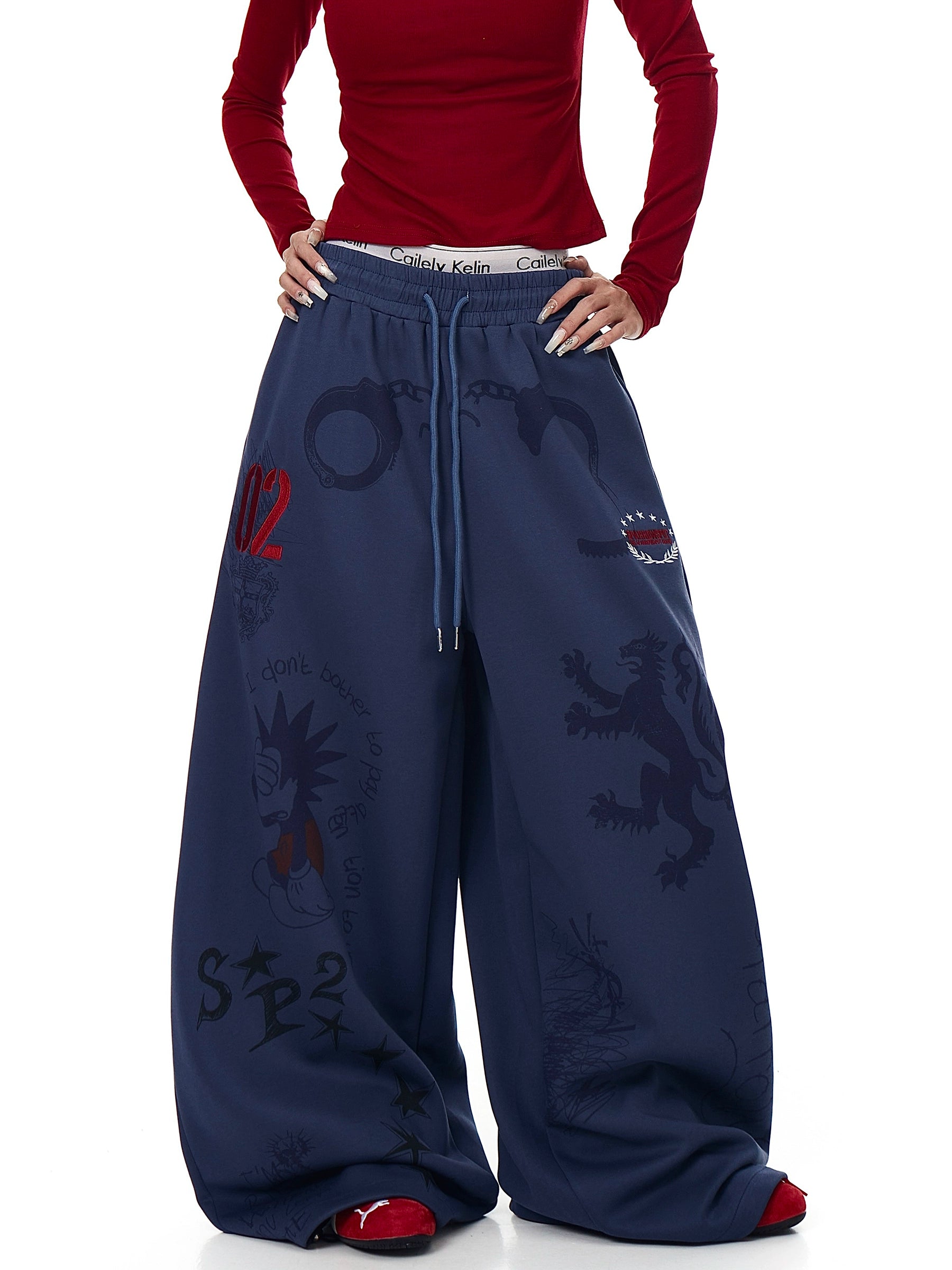 Hand-Drawn Graffiti Straight-Leg Sweatpants