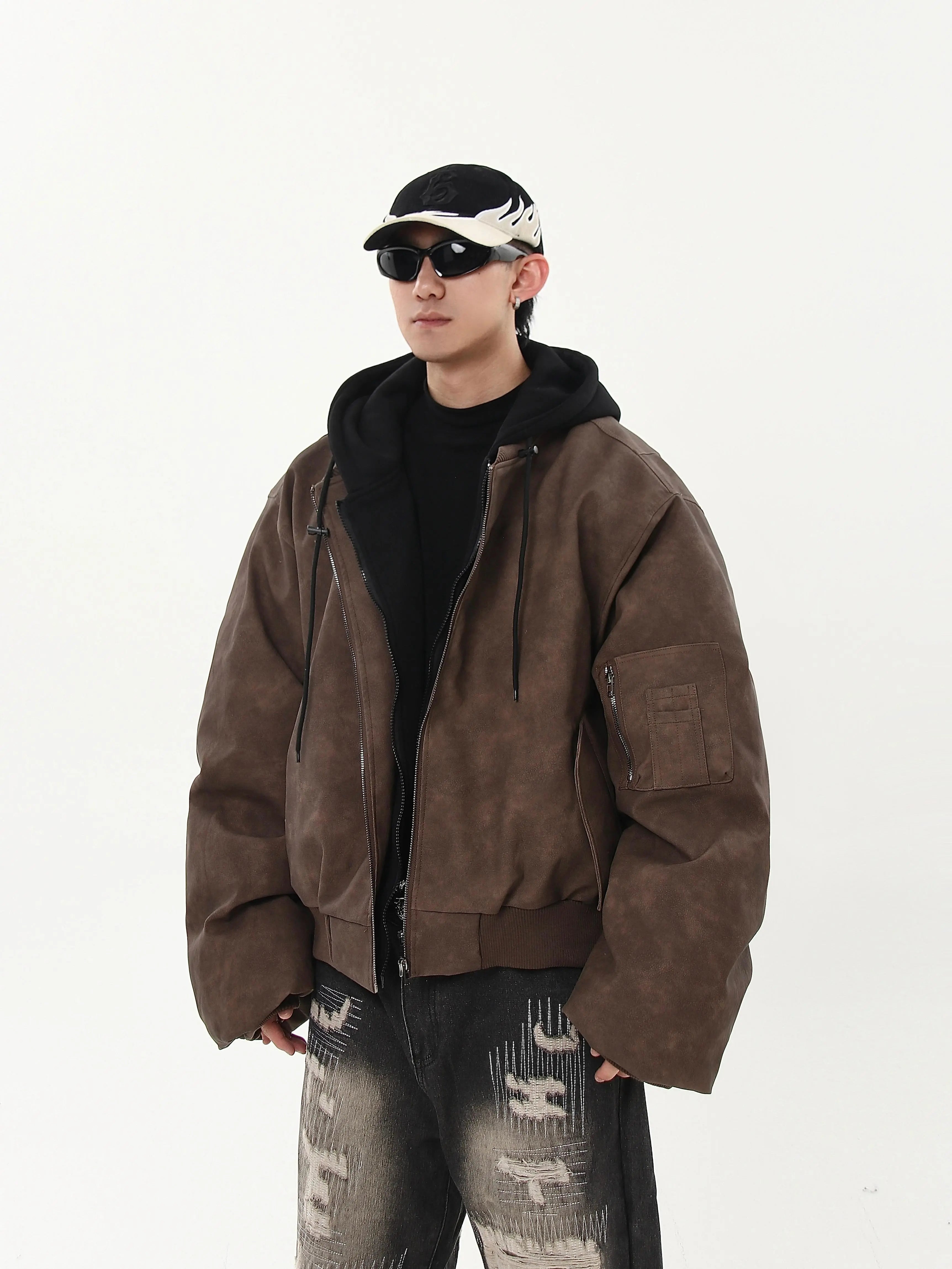 Layered Bomber Hoodie Puffer Jacket