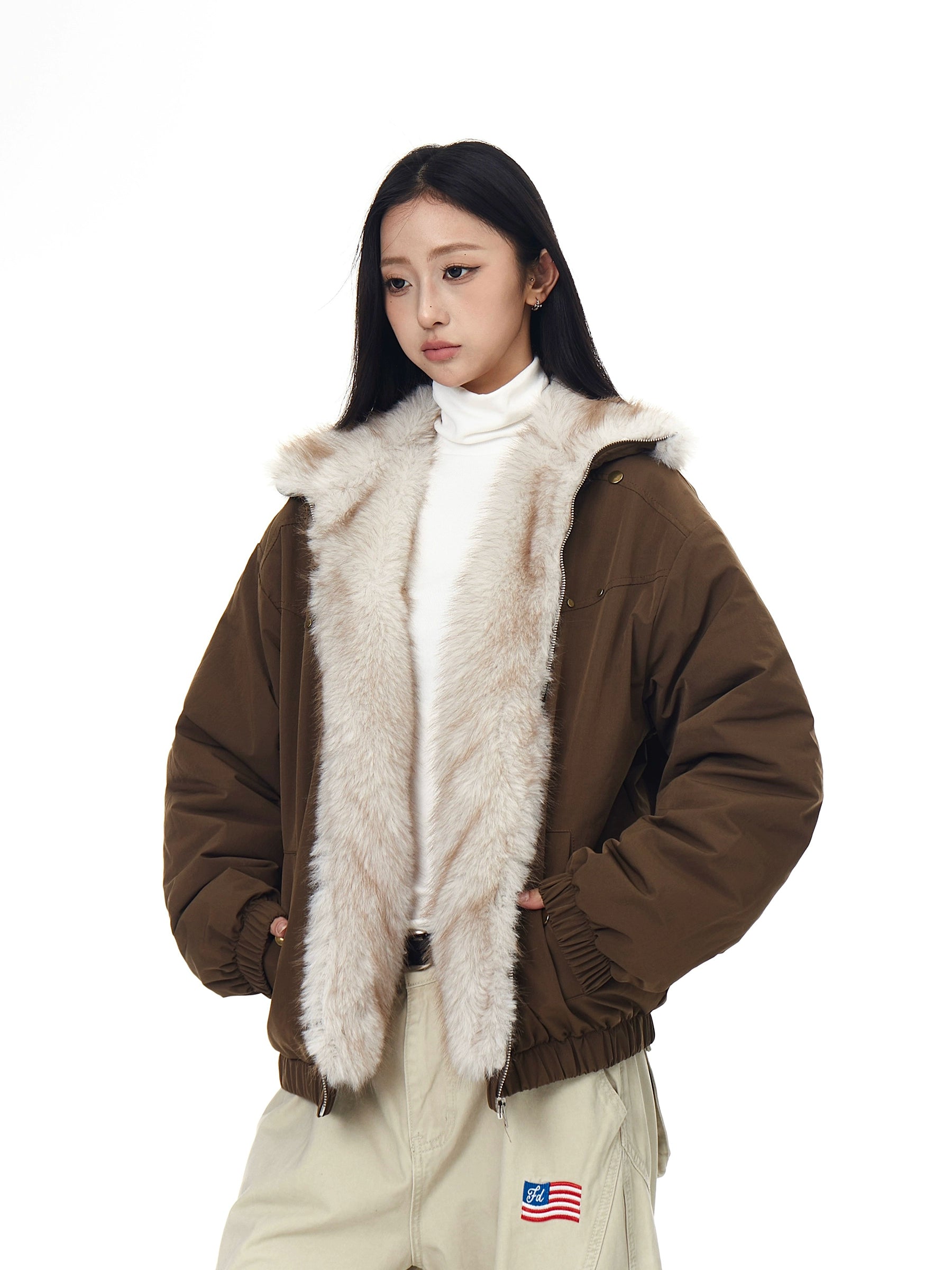 Coffee Fur Mountain Hawk Studded Winter Jacket