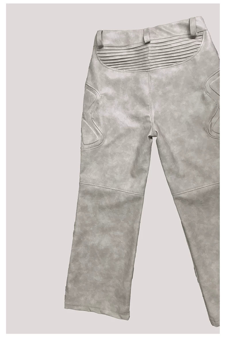 Sanhoostudio Exoskeleton Distressed PU Leather Pants