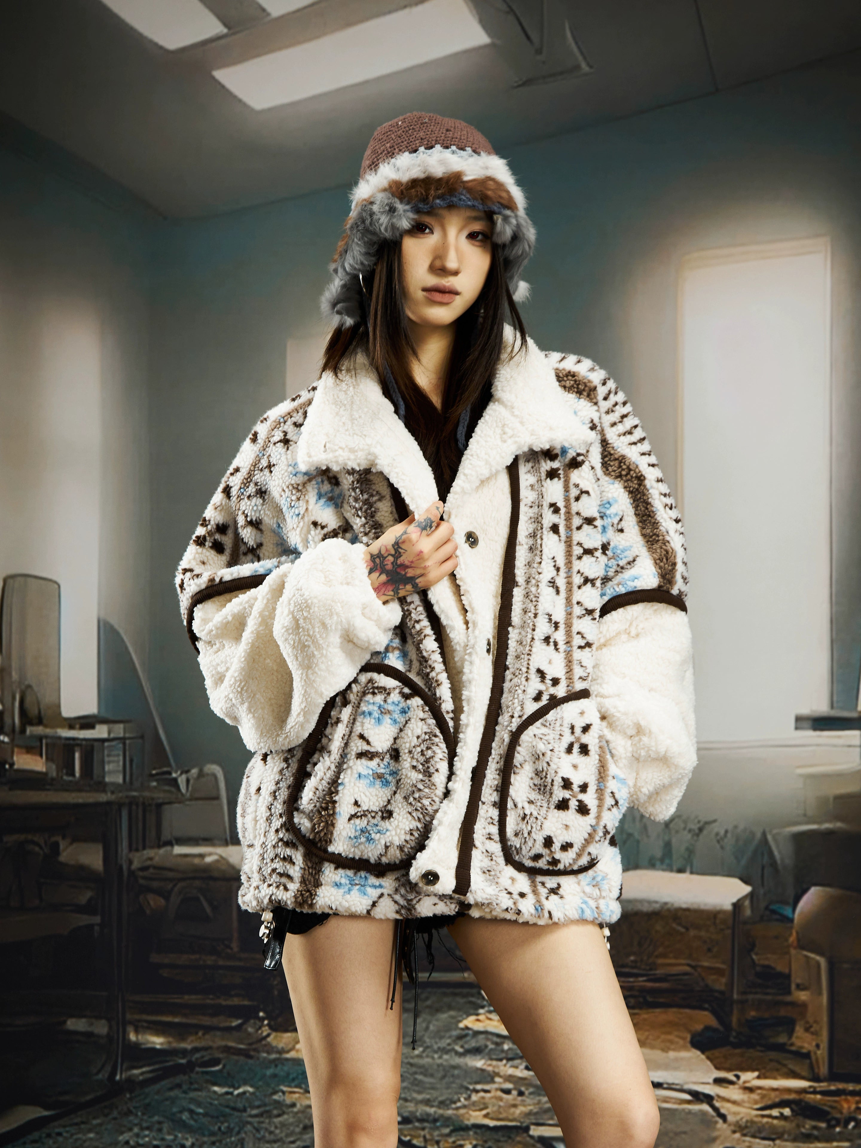 Vintage Sherpa Buttoned Oversized Warm Winter Jacket