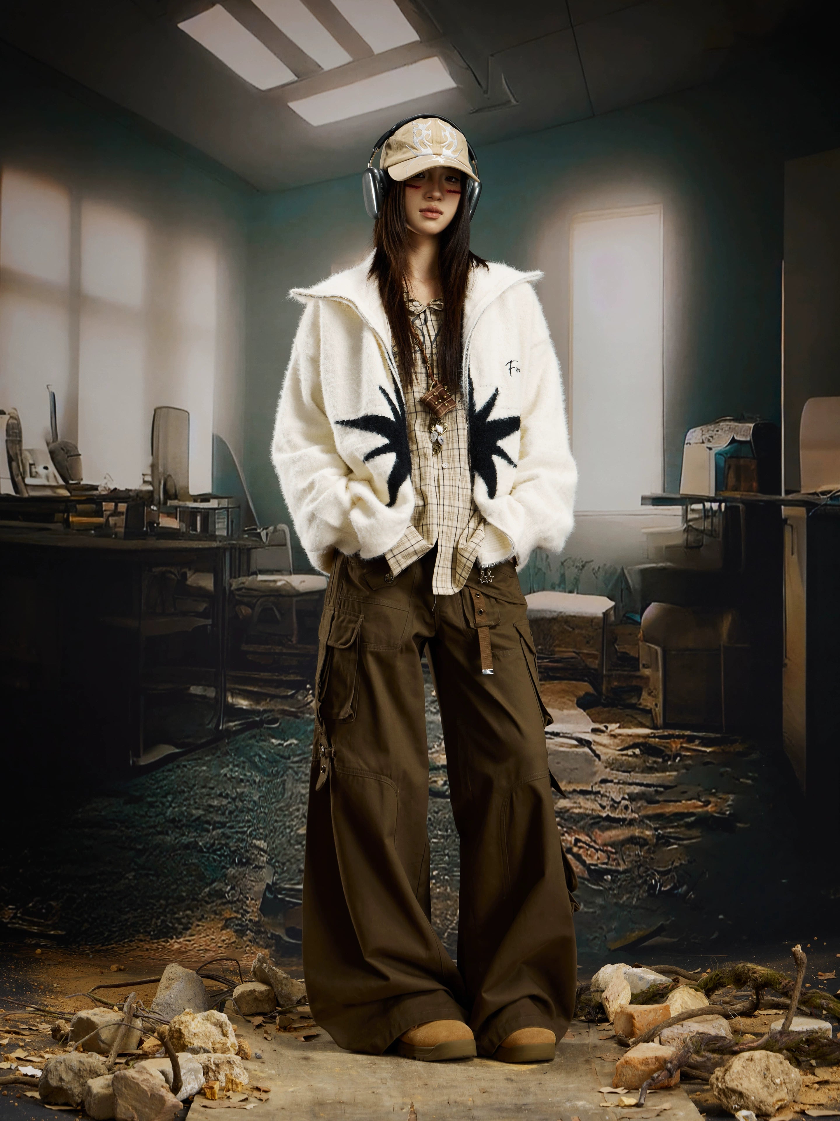 Y2K Mohair-Inspired High-Neck Zip Knit Sweater