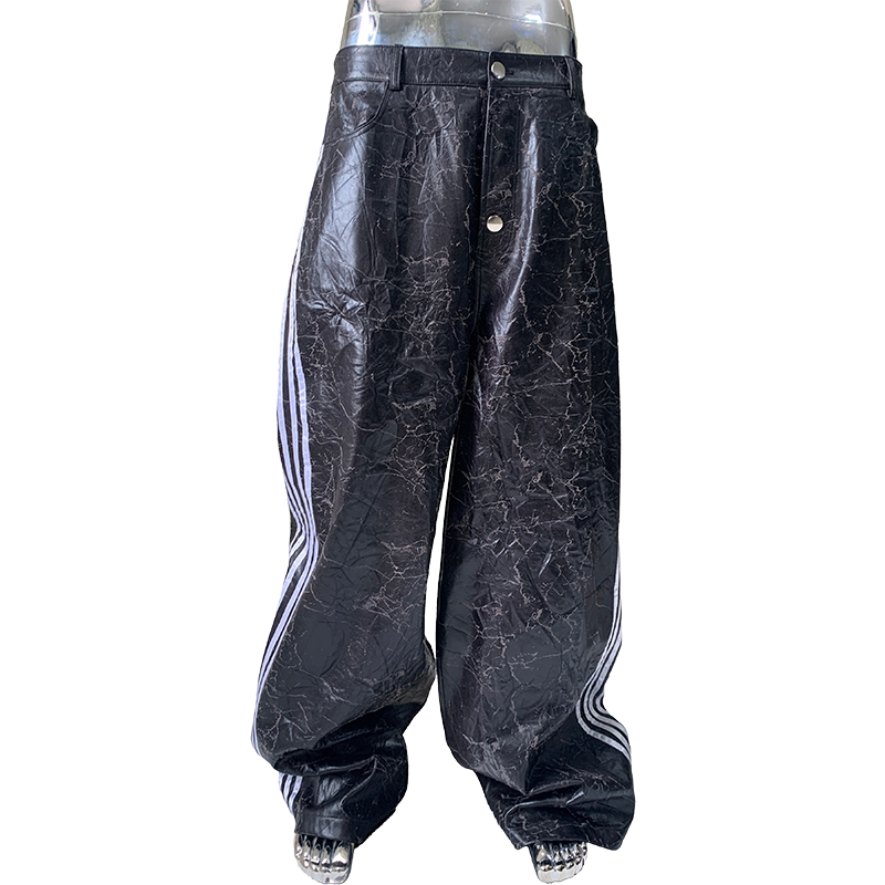 Sanhoostudio Cracked Wide Leg PU Leather Pants