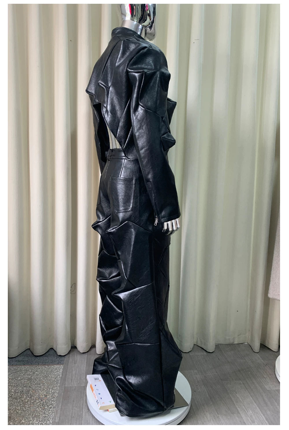 Sanhoostudio Deconstructed Asymmetric PU Leather Jacket