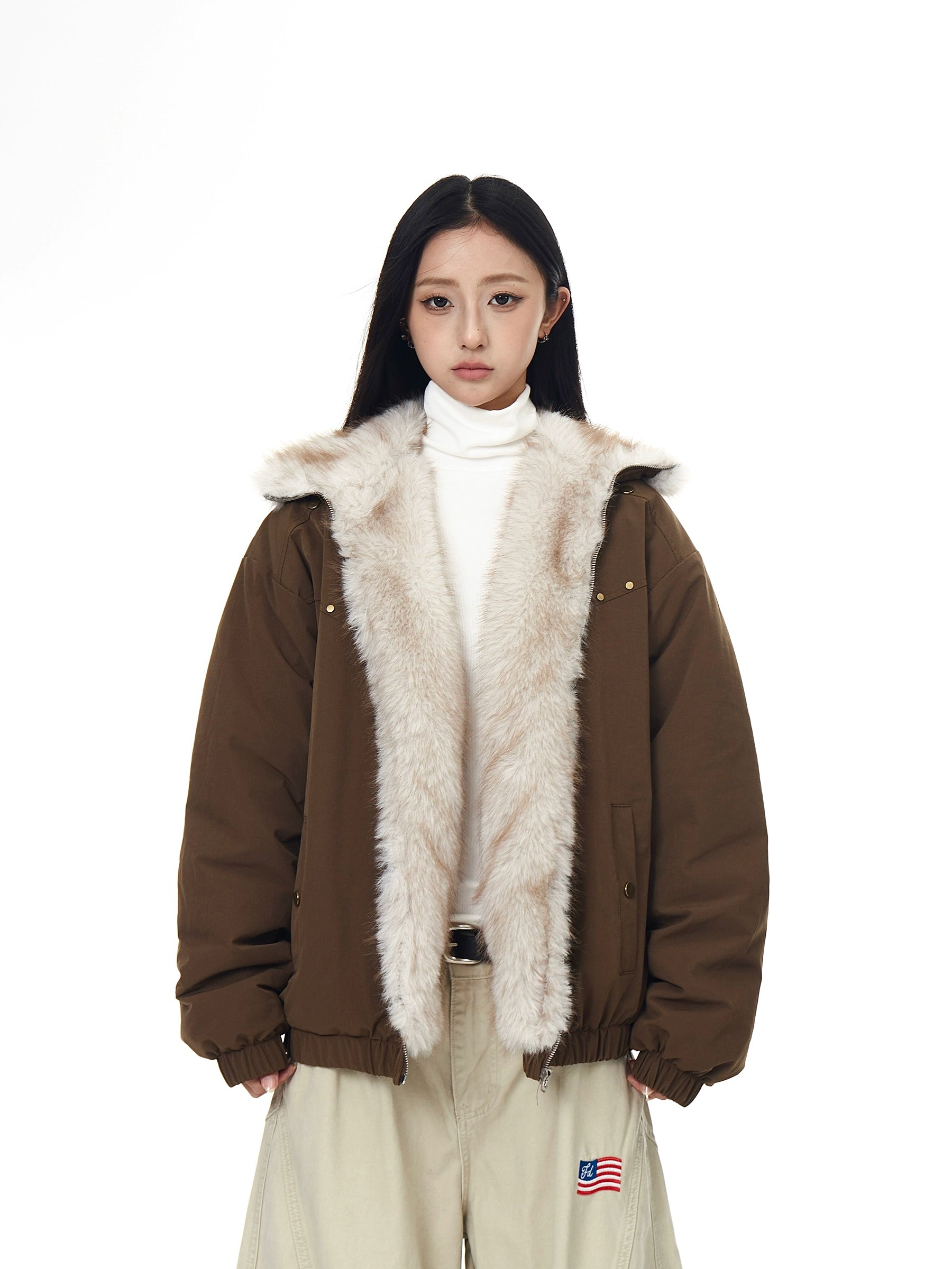 Coffee Fur Mountain Hawk Studded Winter Jacket