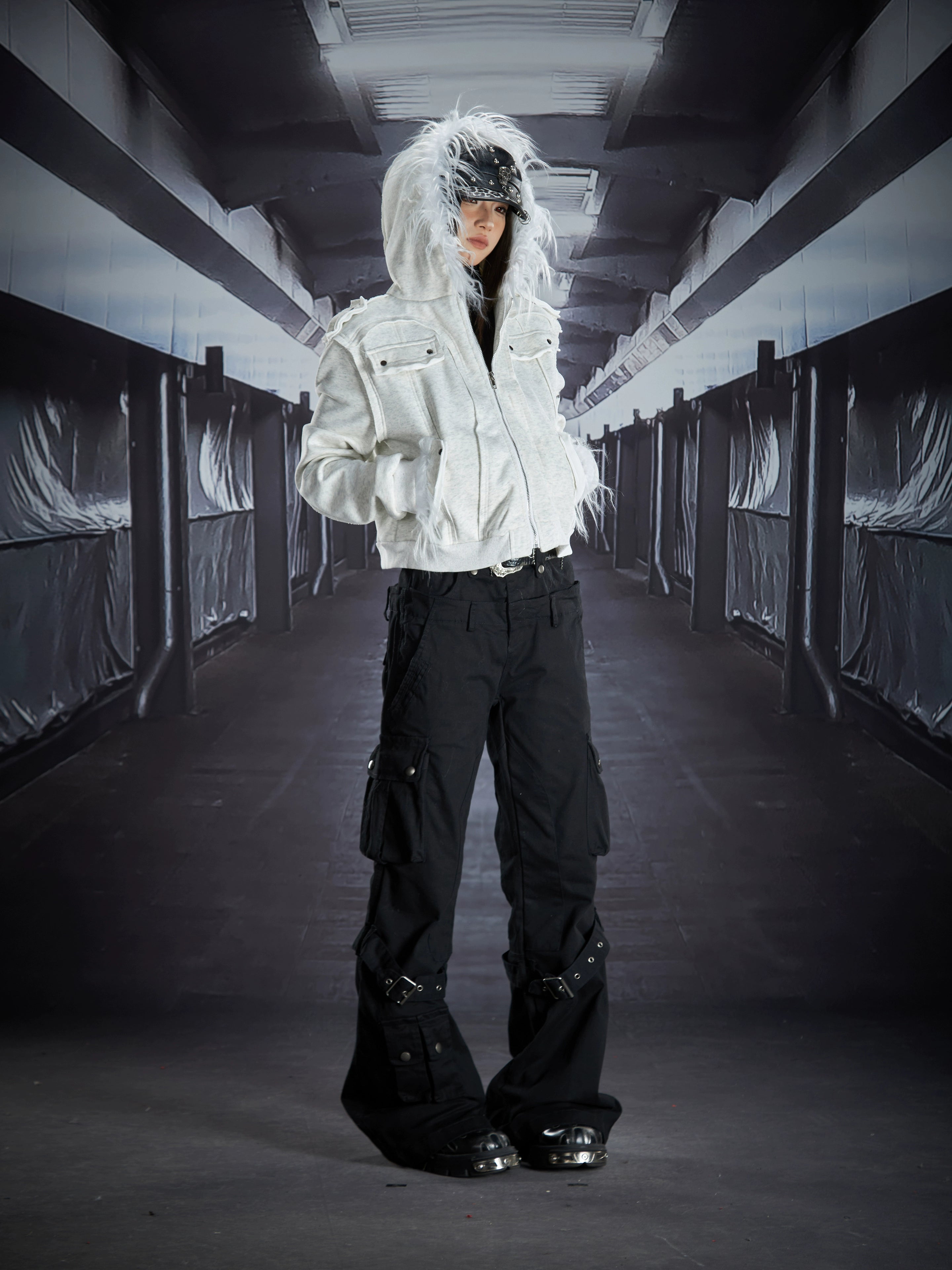 High-Street Double-Waist Deconstructed Flare Cargo Pants