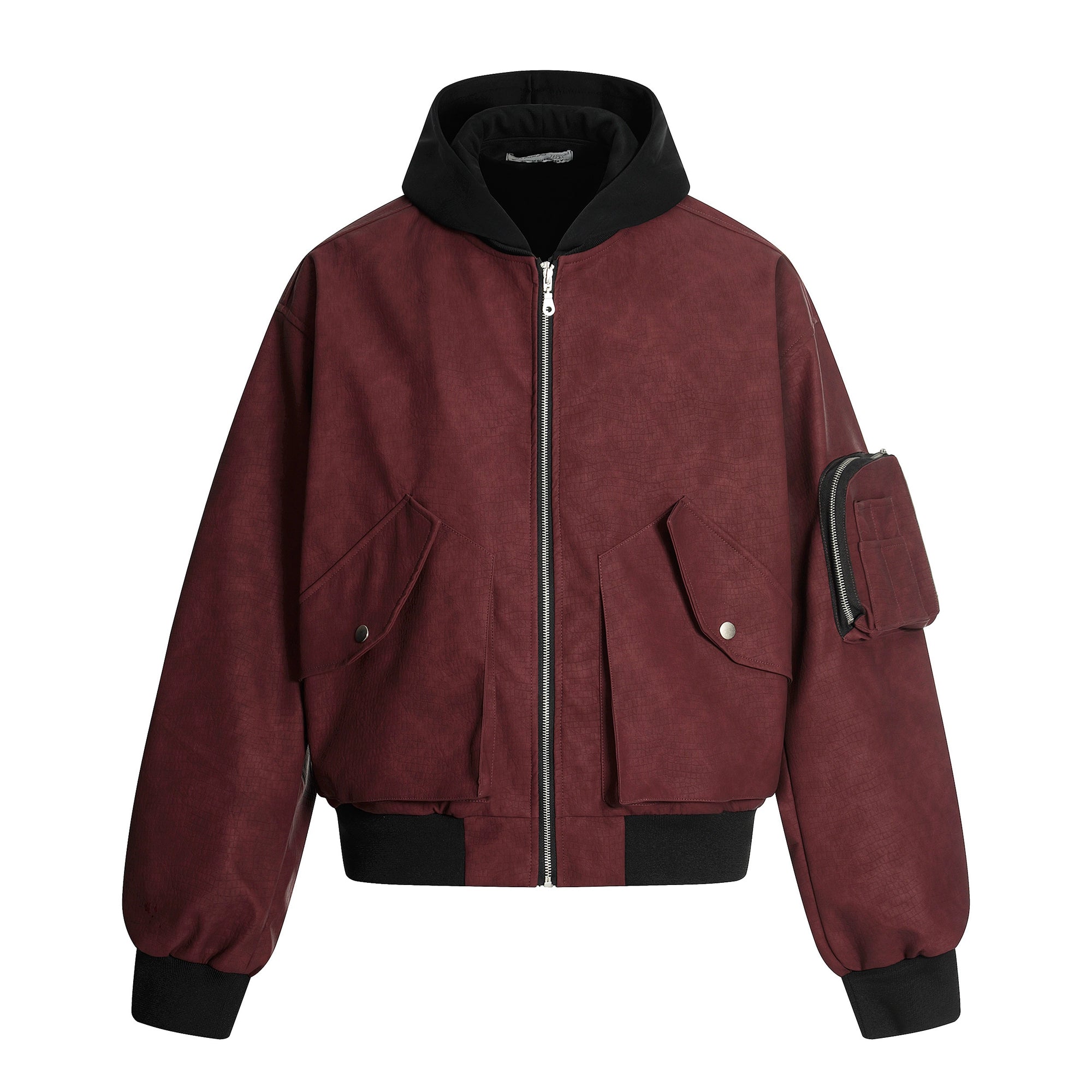Multi-Pocket Layered Leather Bomber Jacket