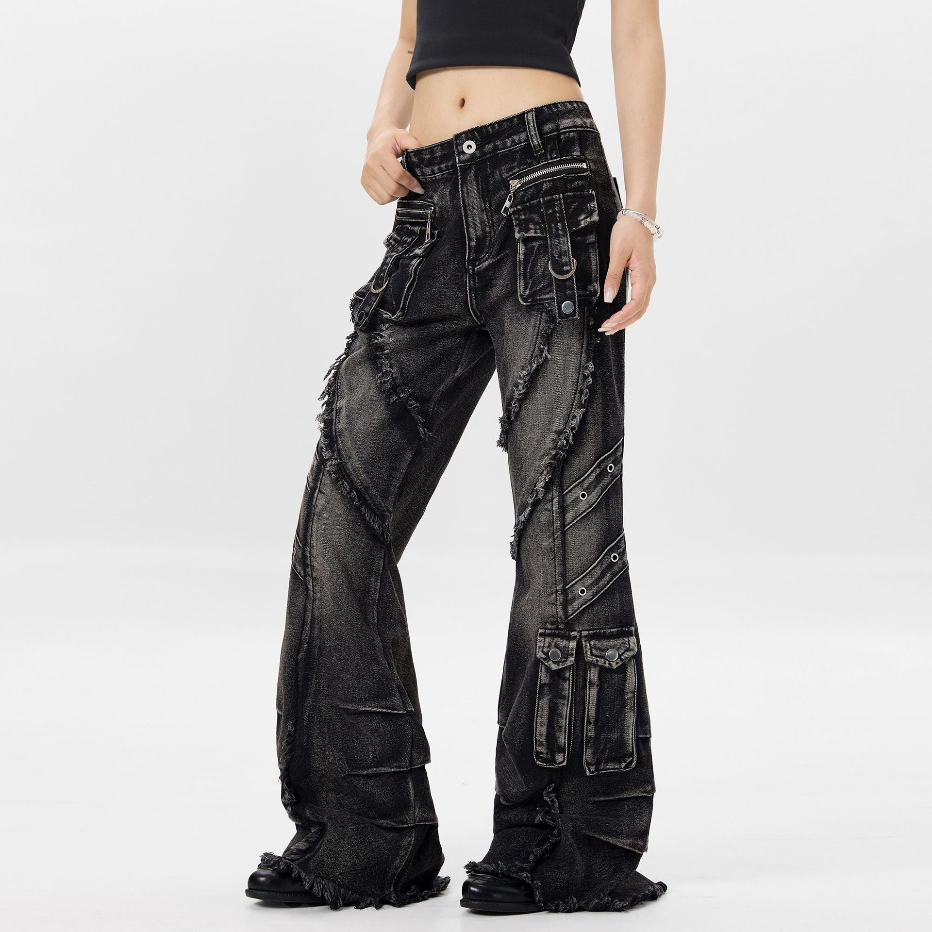 Low-Rise Y2K-Inspired Flared Jeans with Punk Attitude