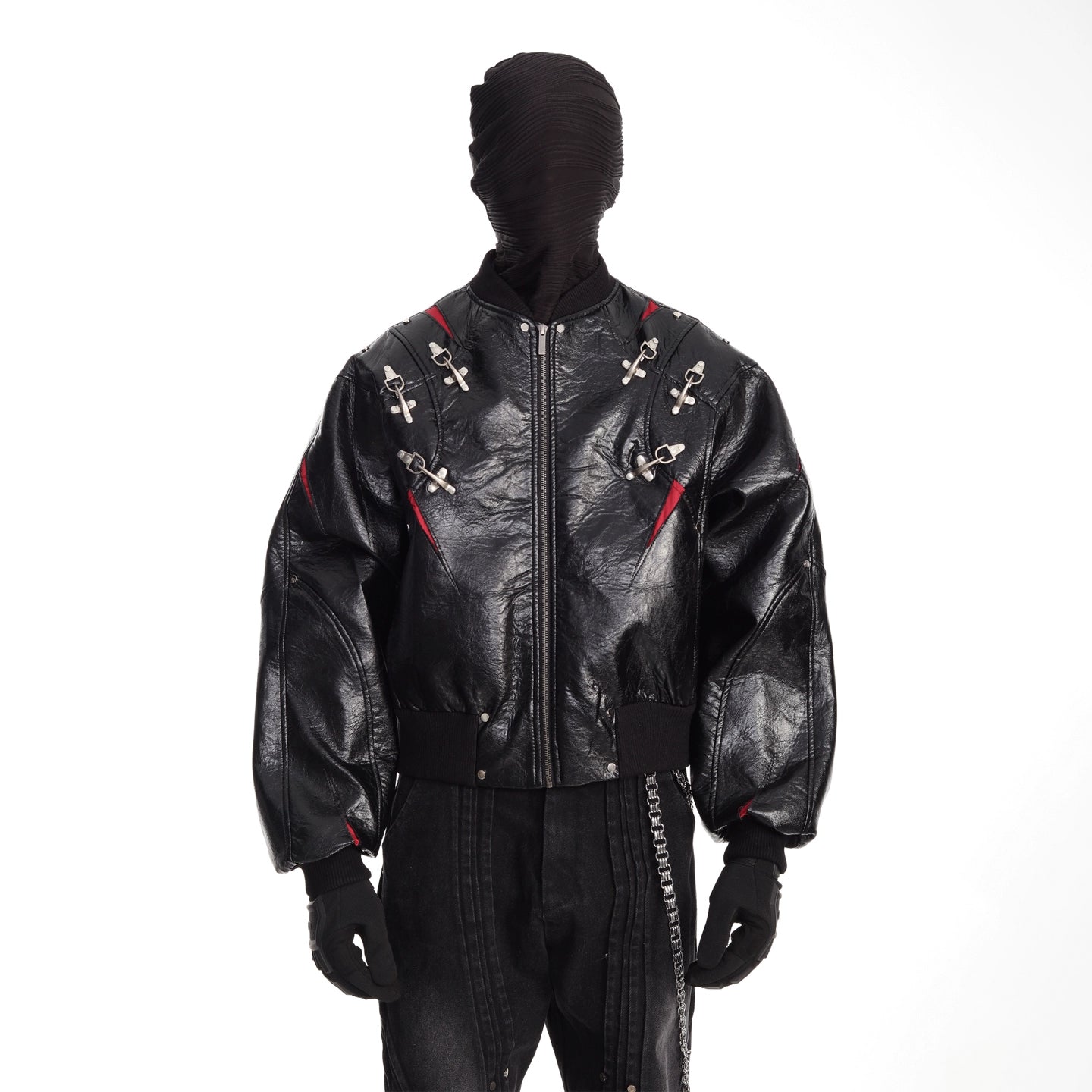 Metallic Deconstructed Black Leather Jacket