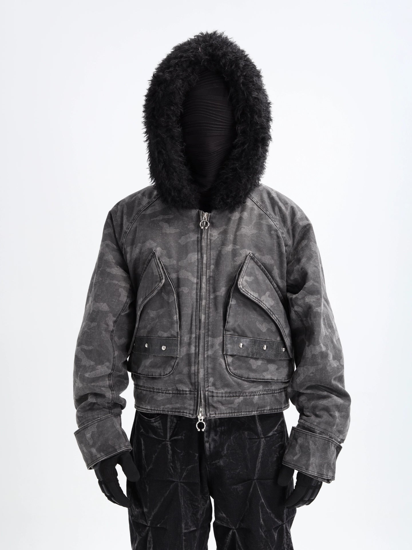 Brown Leather Hoodie Utility Jacket