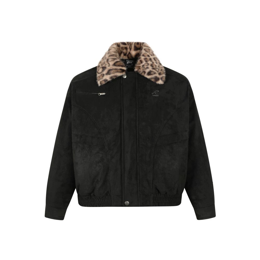 Detachable Leopard Collar Short Puffer Jacket
