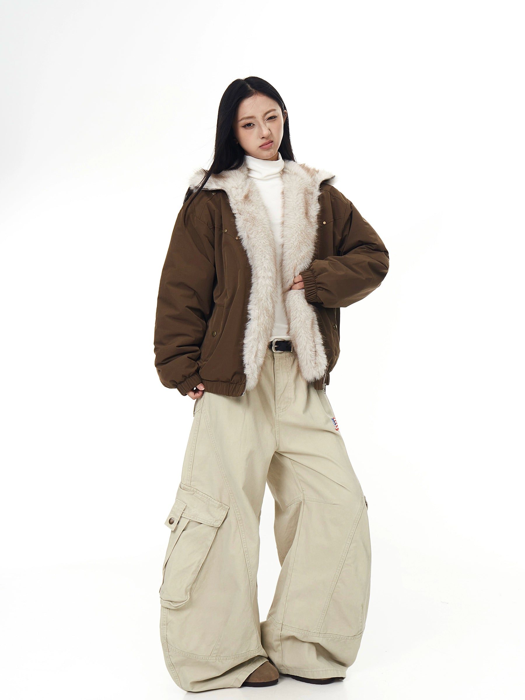 Coffee Fur Mountain Hawk Studded Winter Jacket