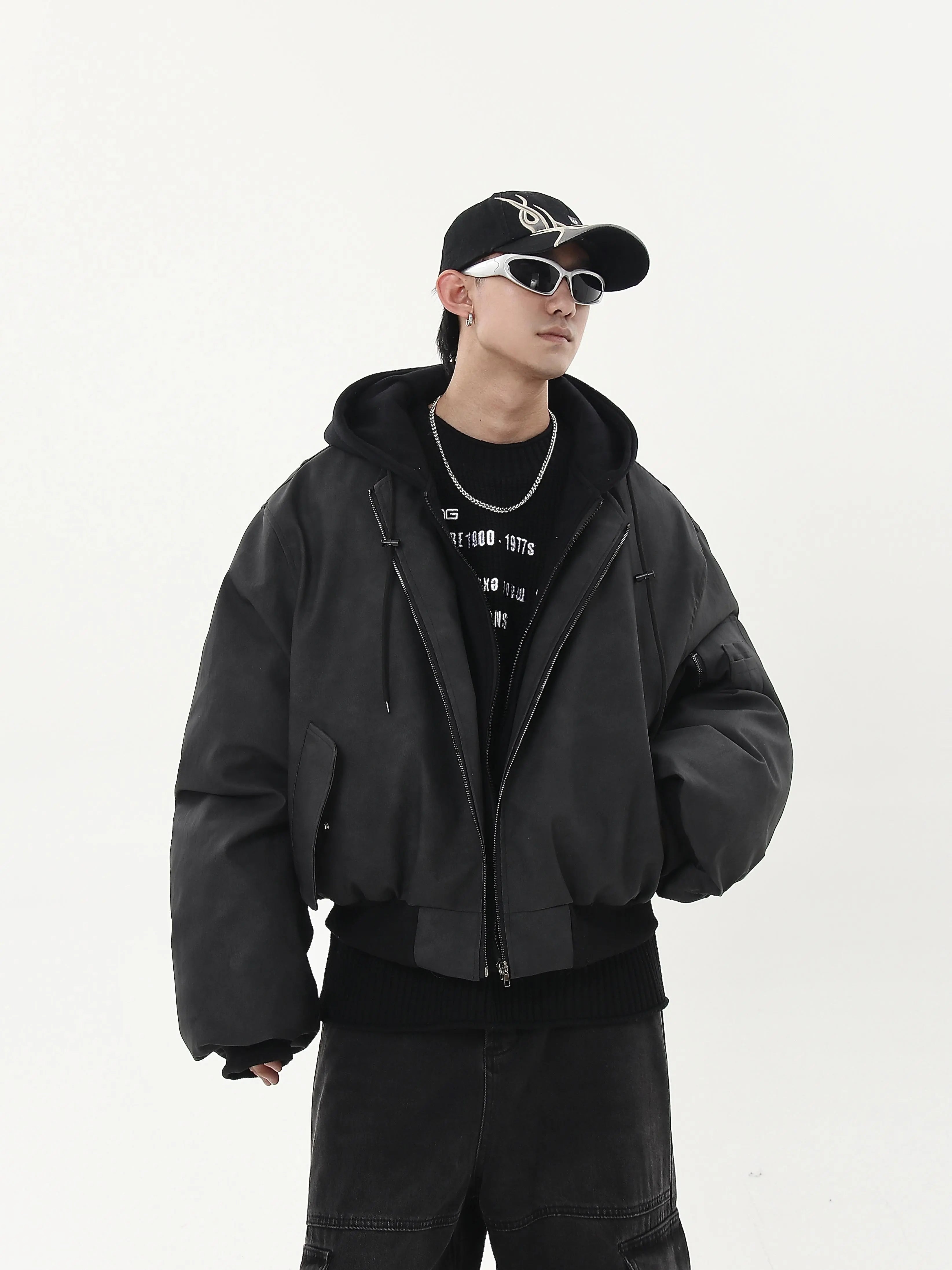 Layered Bomber Hoodie Puffer Jacket