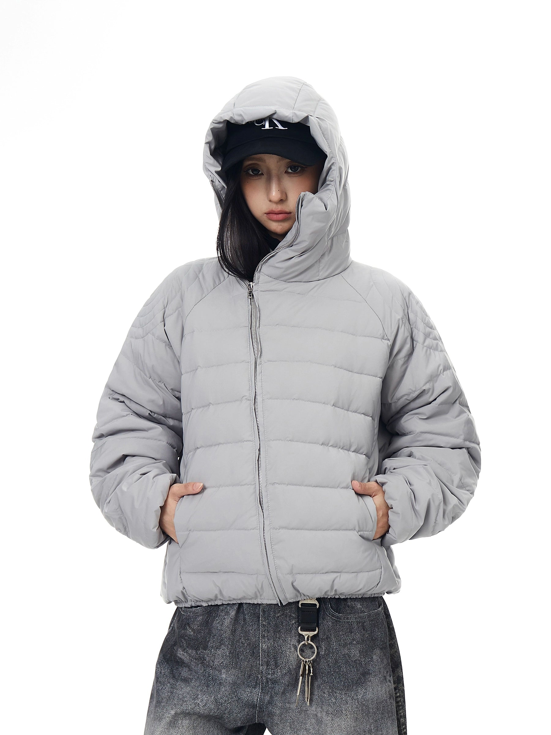 Asymmetric-Zip Tech Ribbed Down Parka
