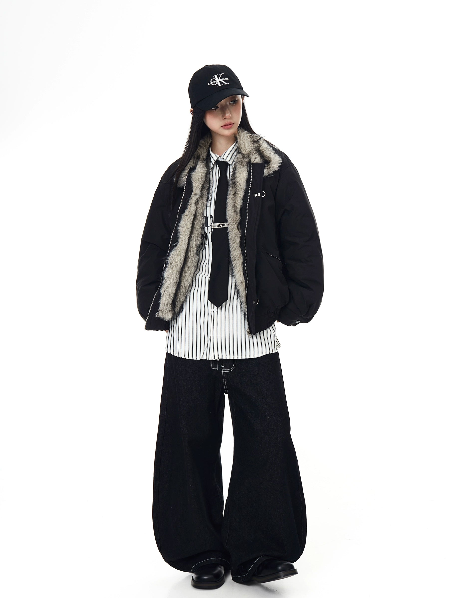 High-Street Bomber Jacket with Fur Collar