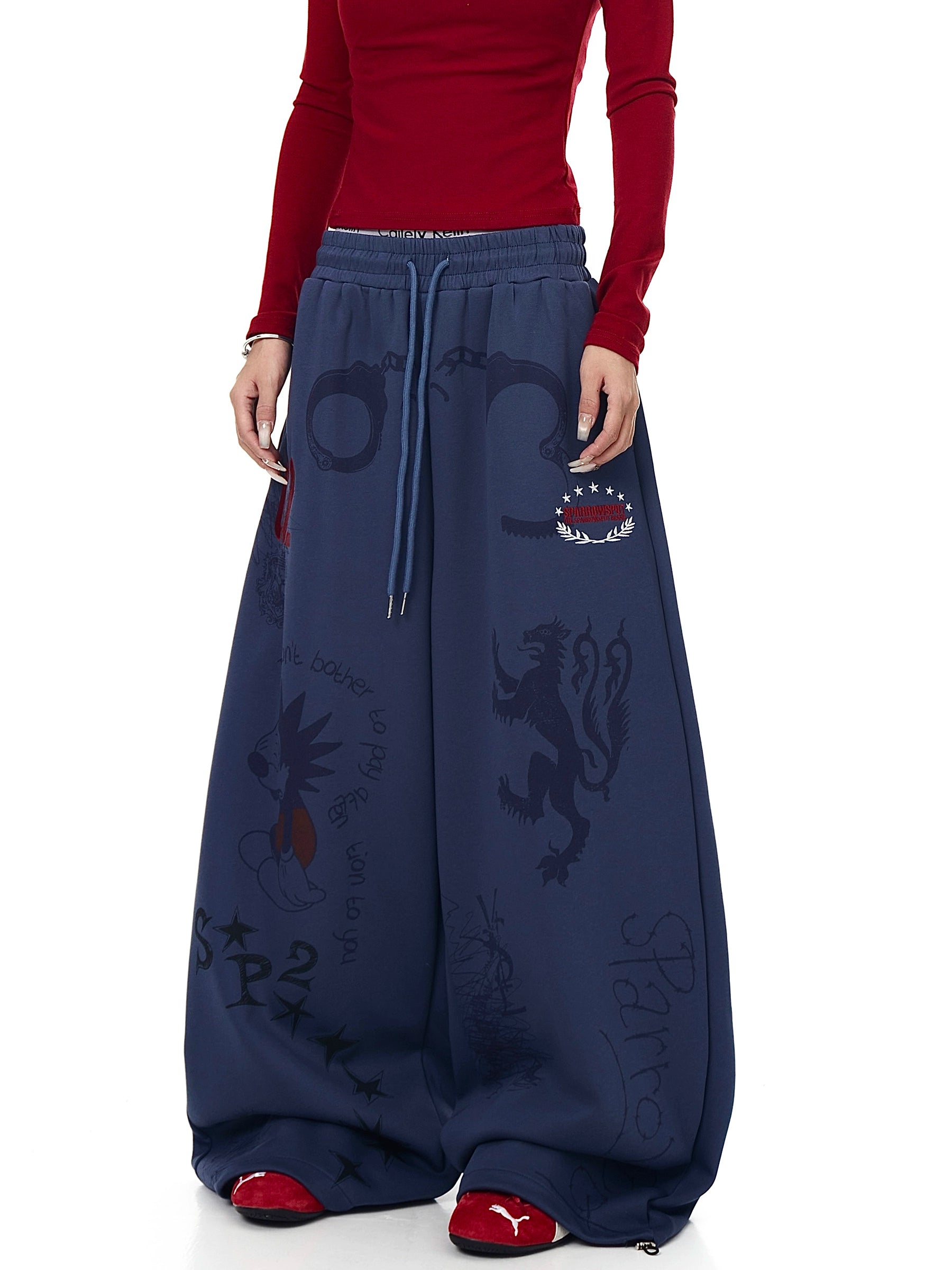 Hand-Drawn Graffiti Straight-Leg Sweatpants