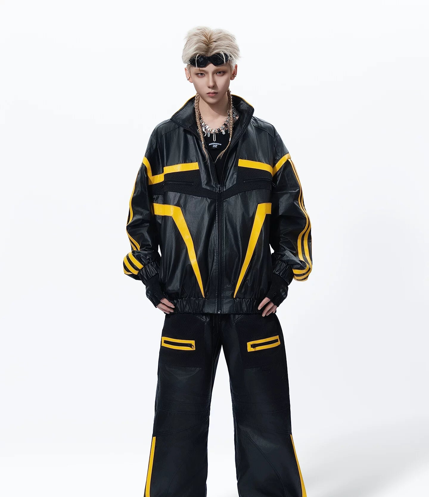 Sanhoostudio Colorblock PU Leather Biker Jacket