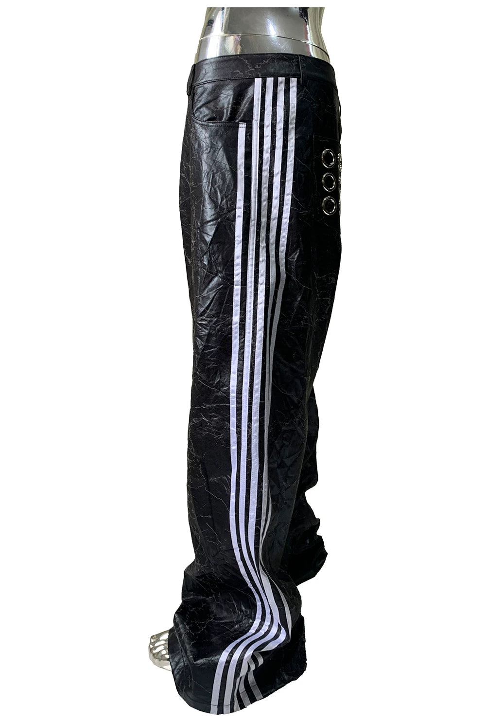 Sanhoostudio Cracked Wide Leg PU Leather Pants