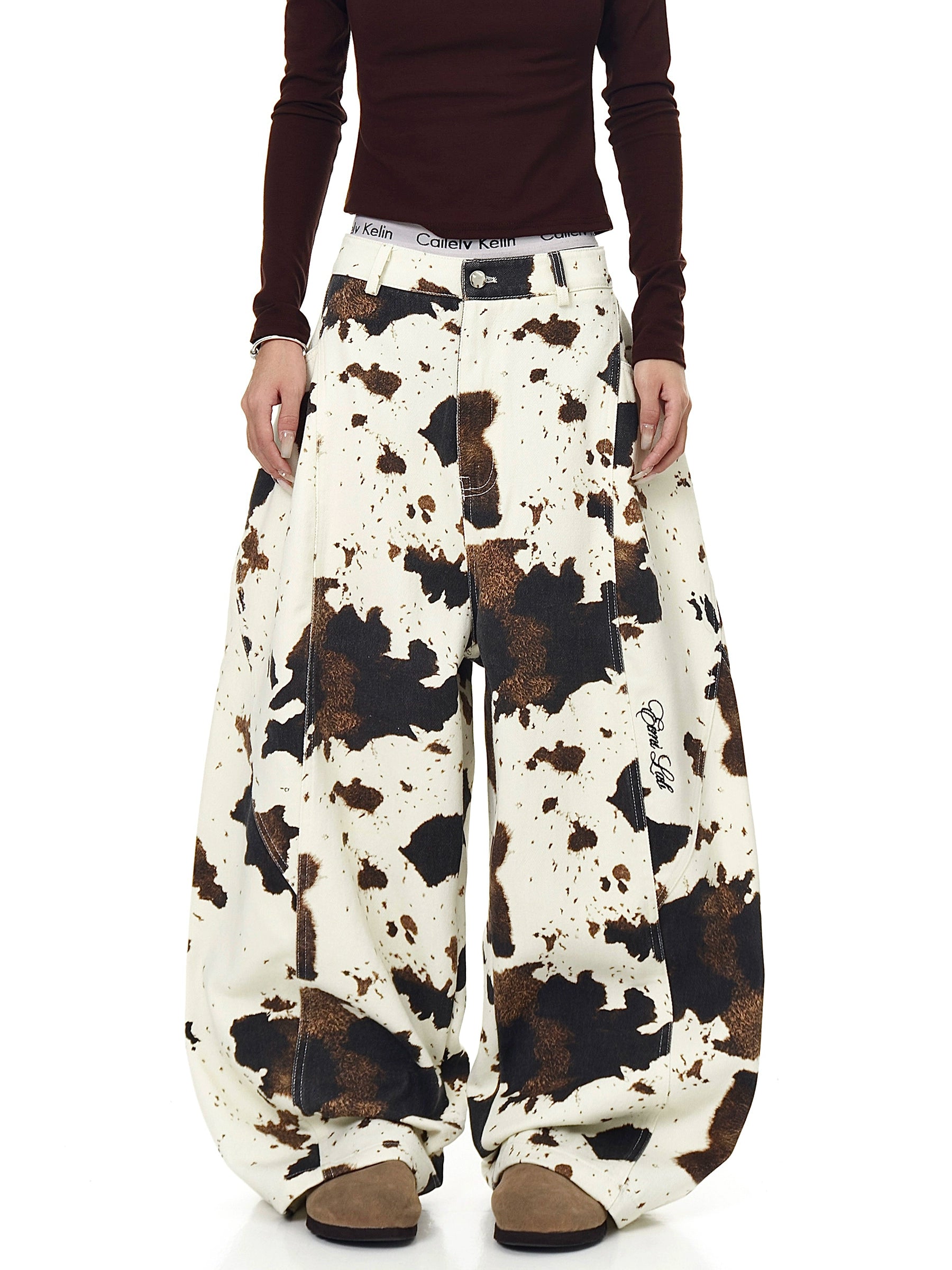 Washed Cow Camo Curved Denim Pants