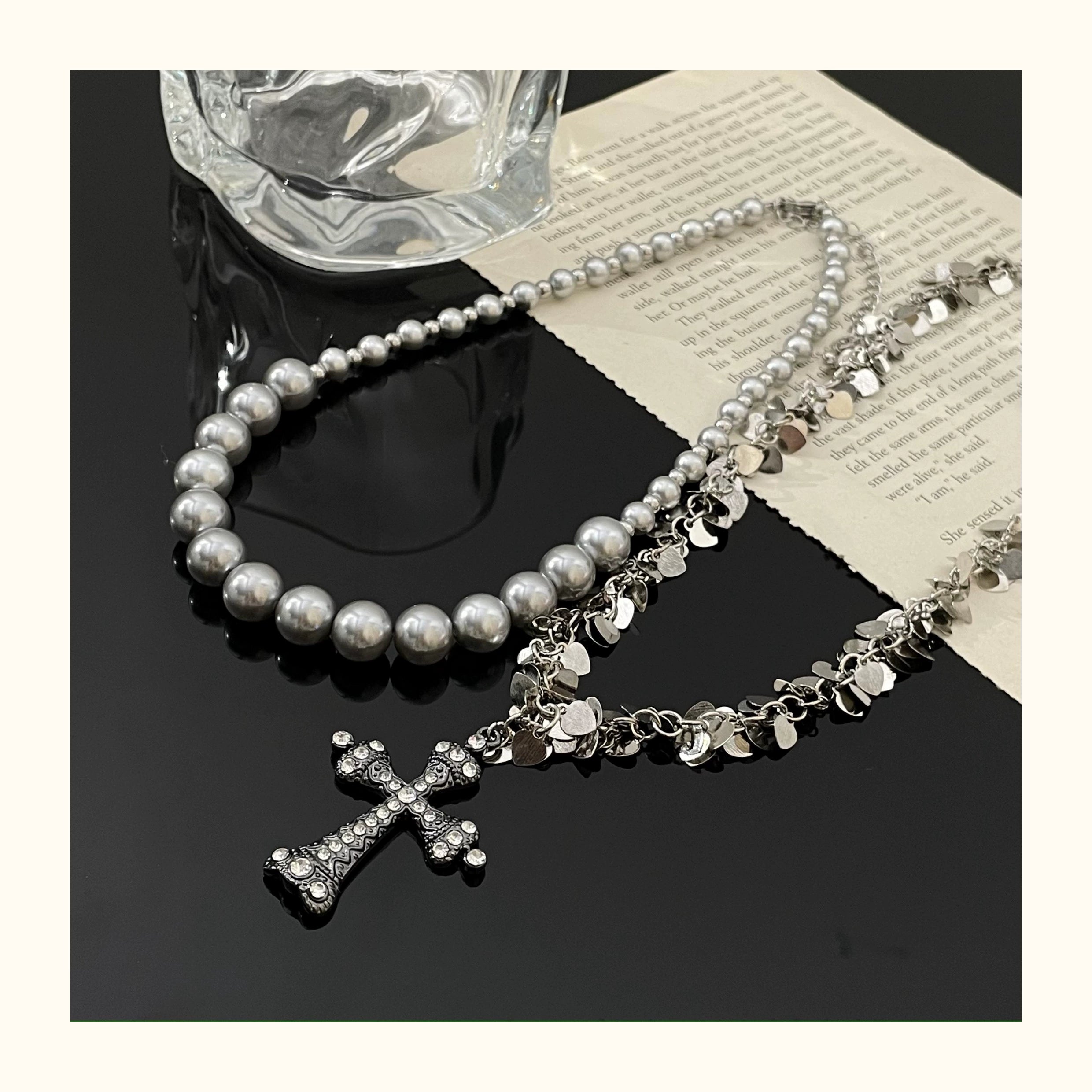 Double Layer Cross Choker Necklace