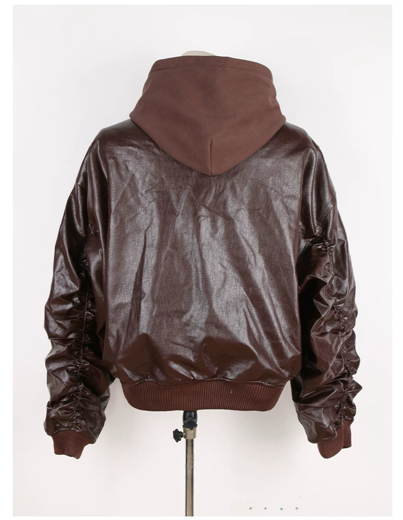 Sanhoostudio Layered Oversized PU Leather Jacket
